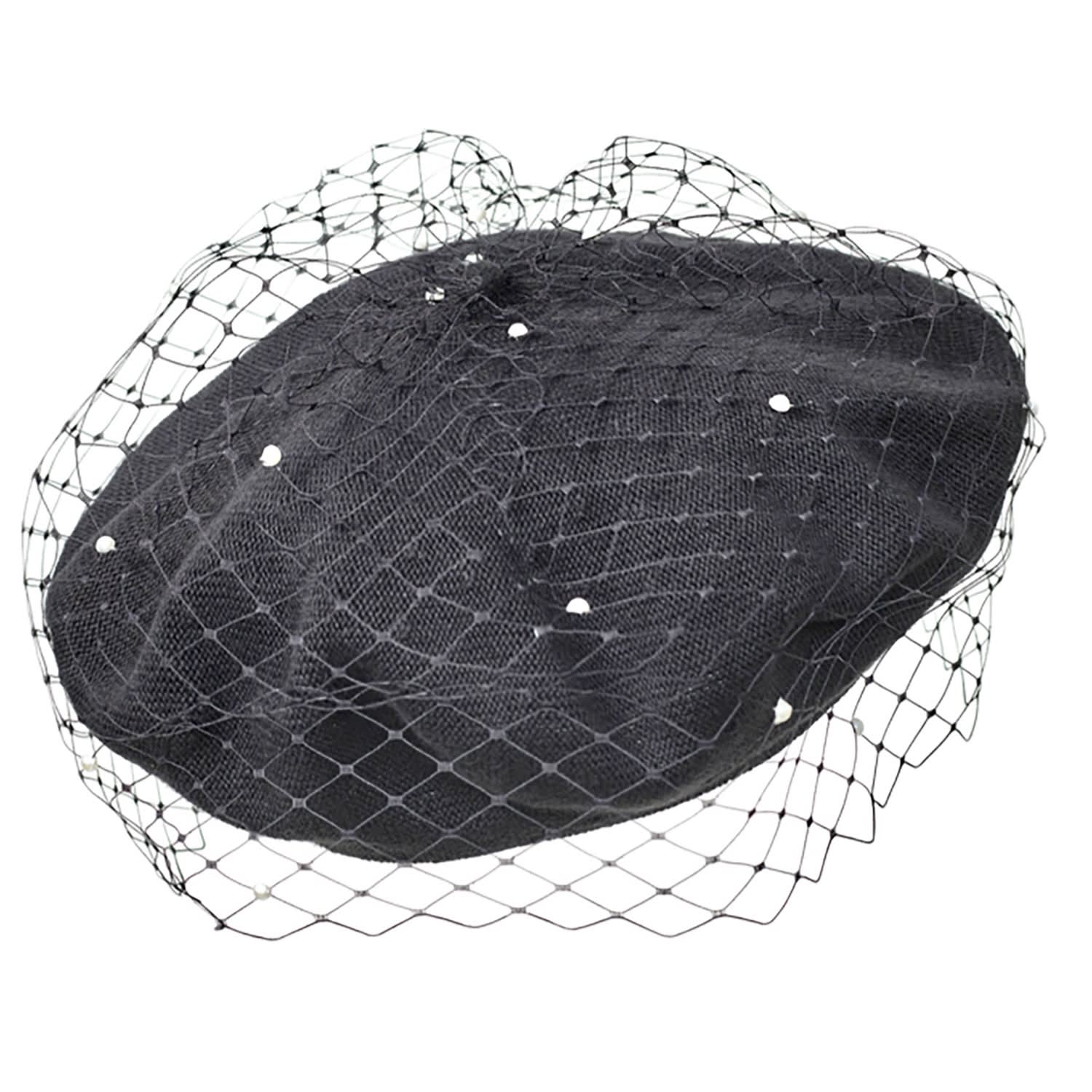Women's Floe Veiled Beret In Black Cotton Knit | Misa Harada Millinery