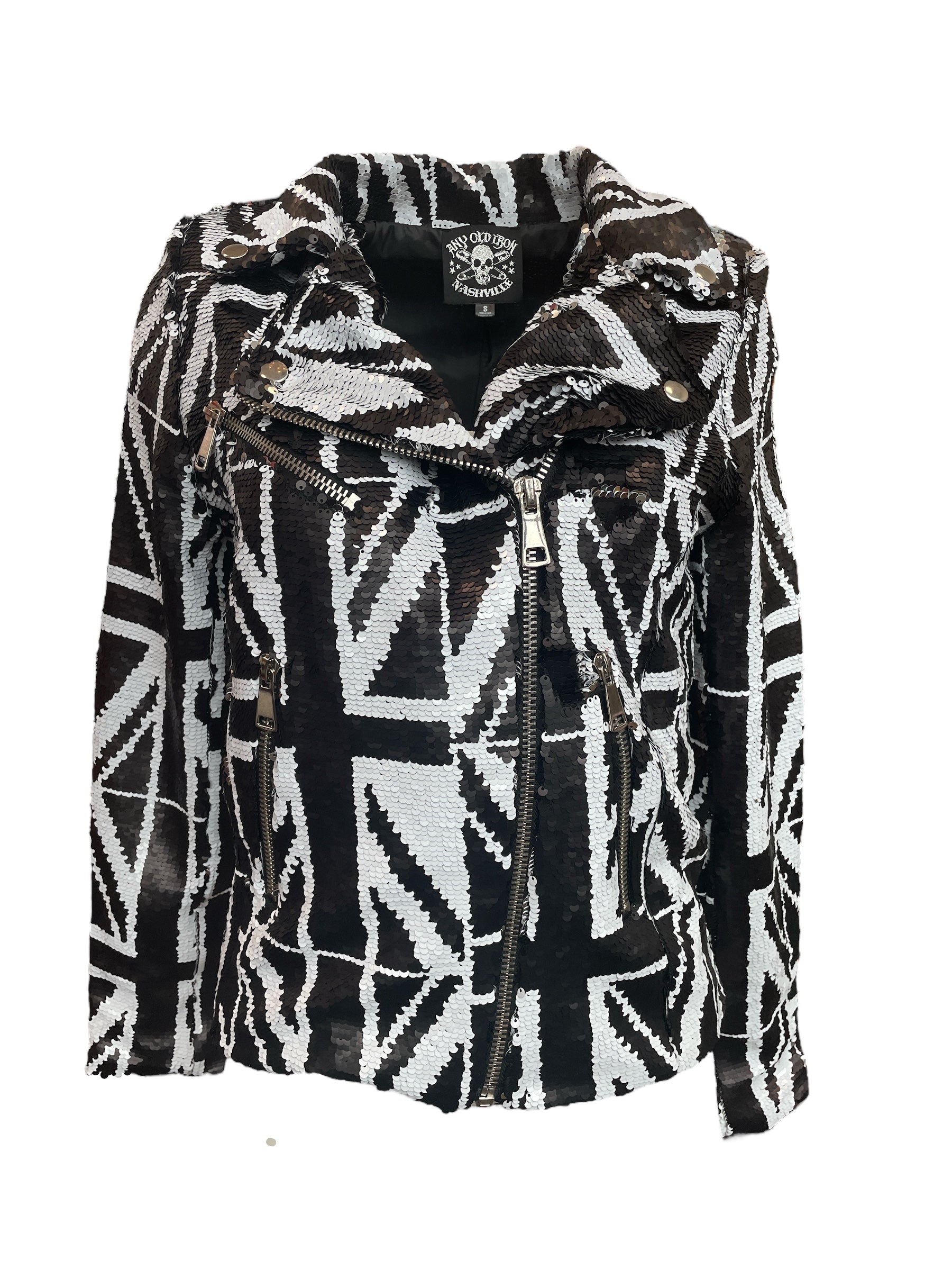 Any Old Iron Women's Black / White / Silver Black Jack Reversible Silver Sequin Moto In Black/white/silver