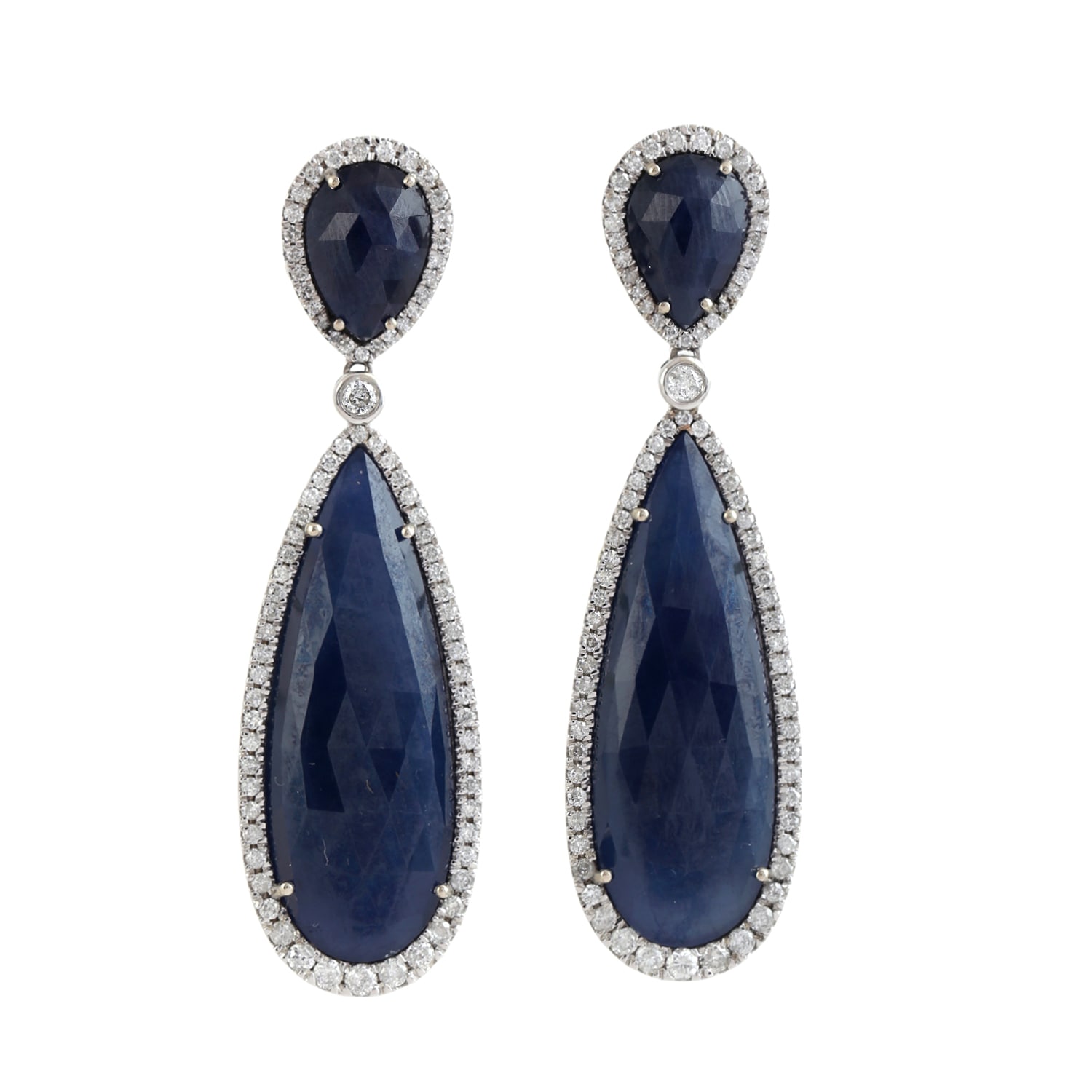 Artisan Women's Blue / White Blue Sapphire Gemstone & Diamond Dangle Earrings In White Gold