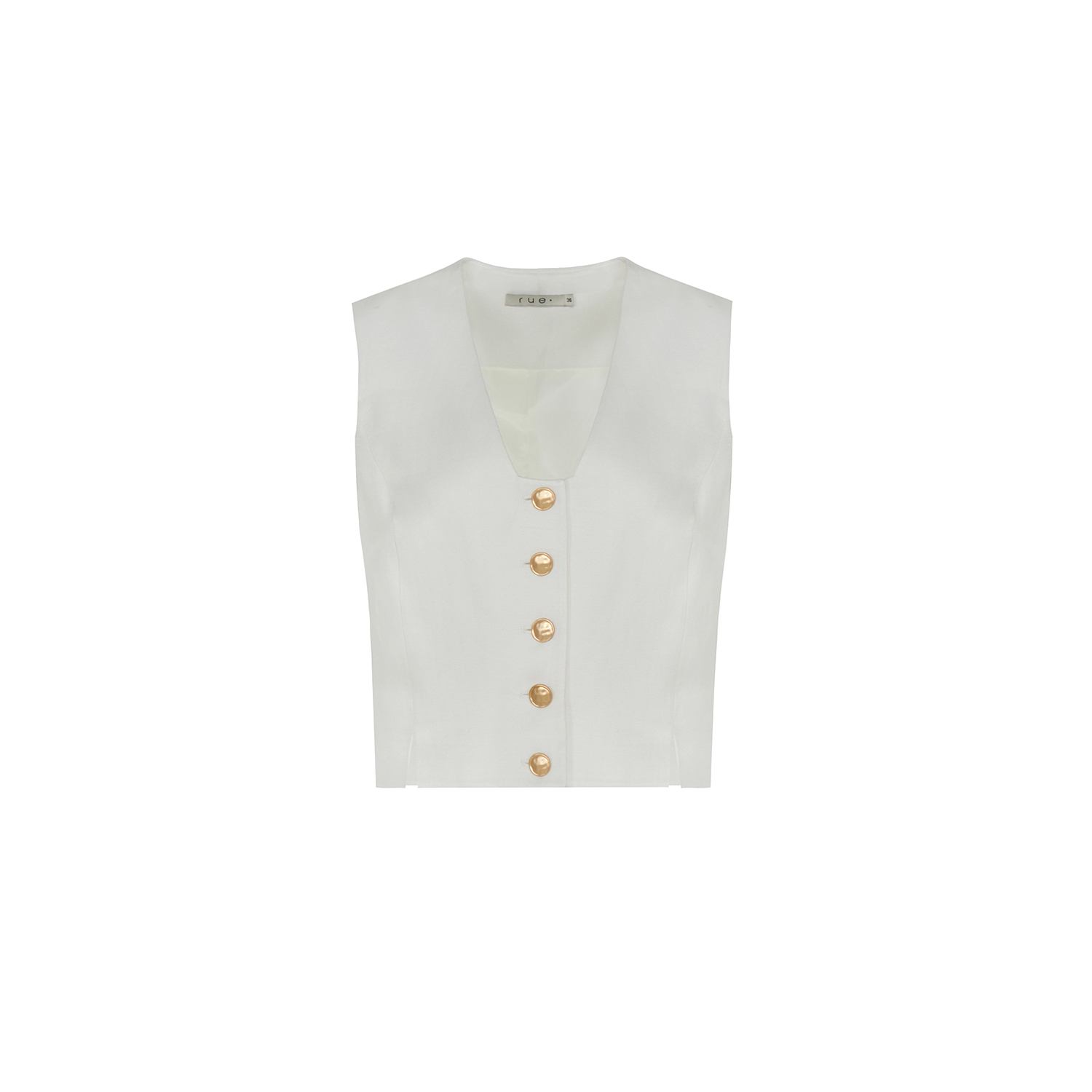 Women’s White Gold Button Detail V-Neck Ecru Crop Vest Small Rue Les Createurs