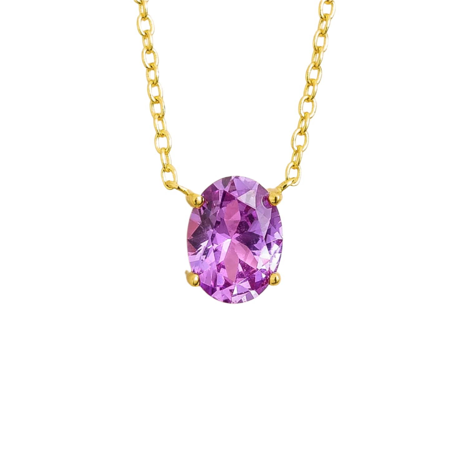 Juvetti Women's Gold / Pink / Purple Ovo Gold Necklace Set With Purple Sapphire