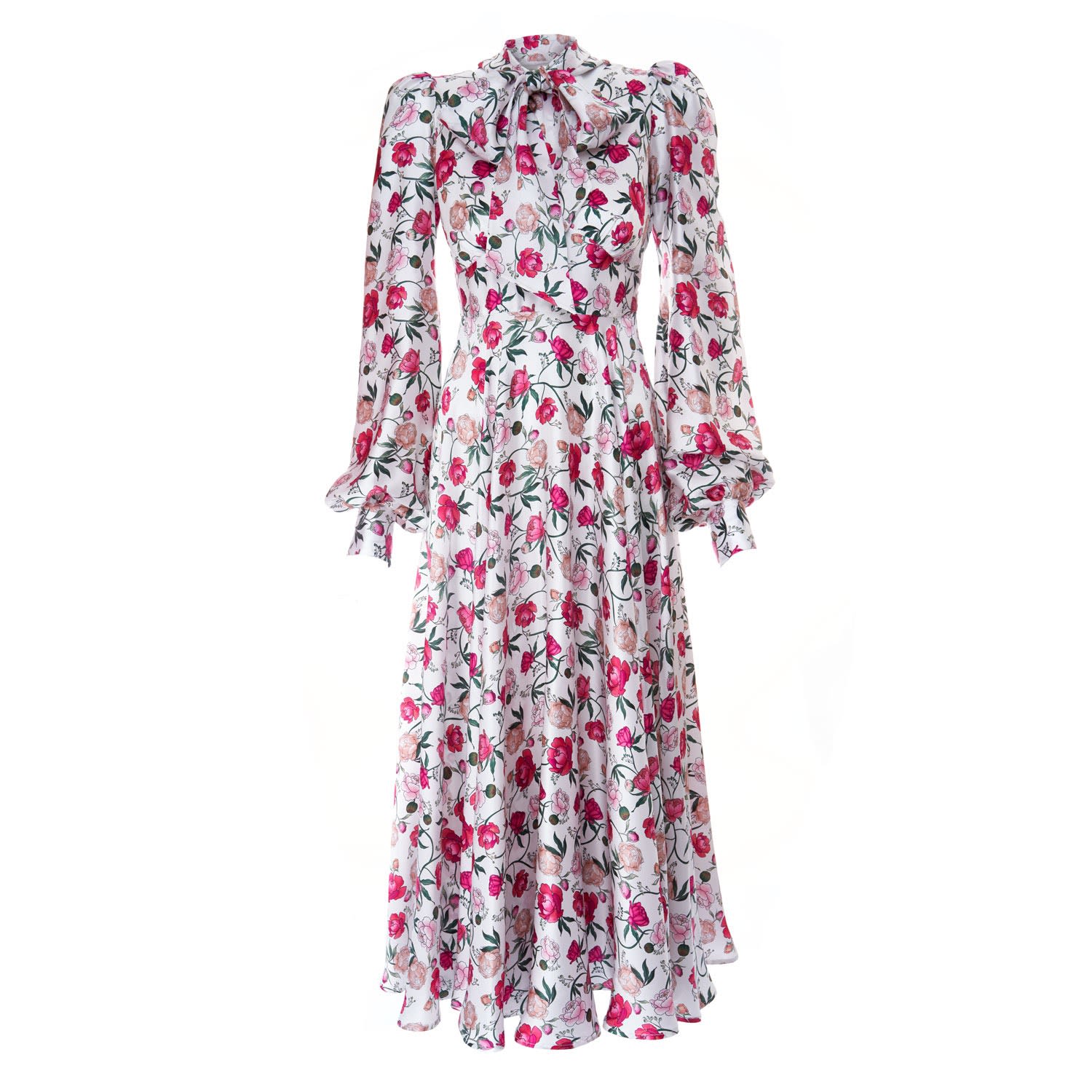 Sofia Tsereteli Peony Print V-neck Silk Dress
