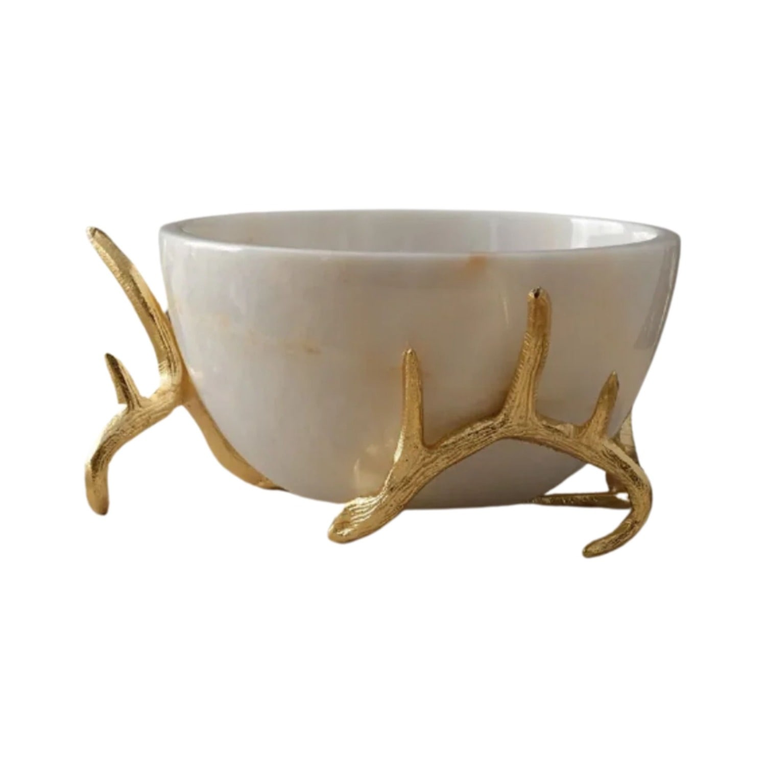 Marleth Gold / White Antler Marble Bowl With Gold Brass Stand