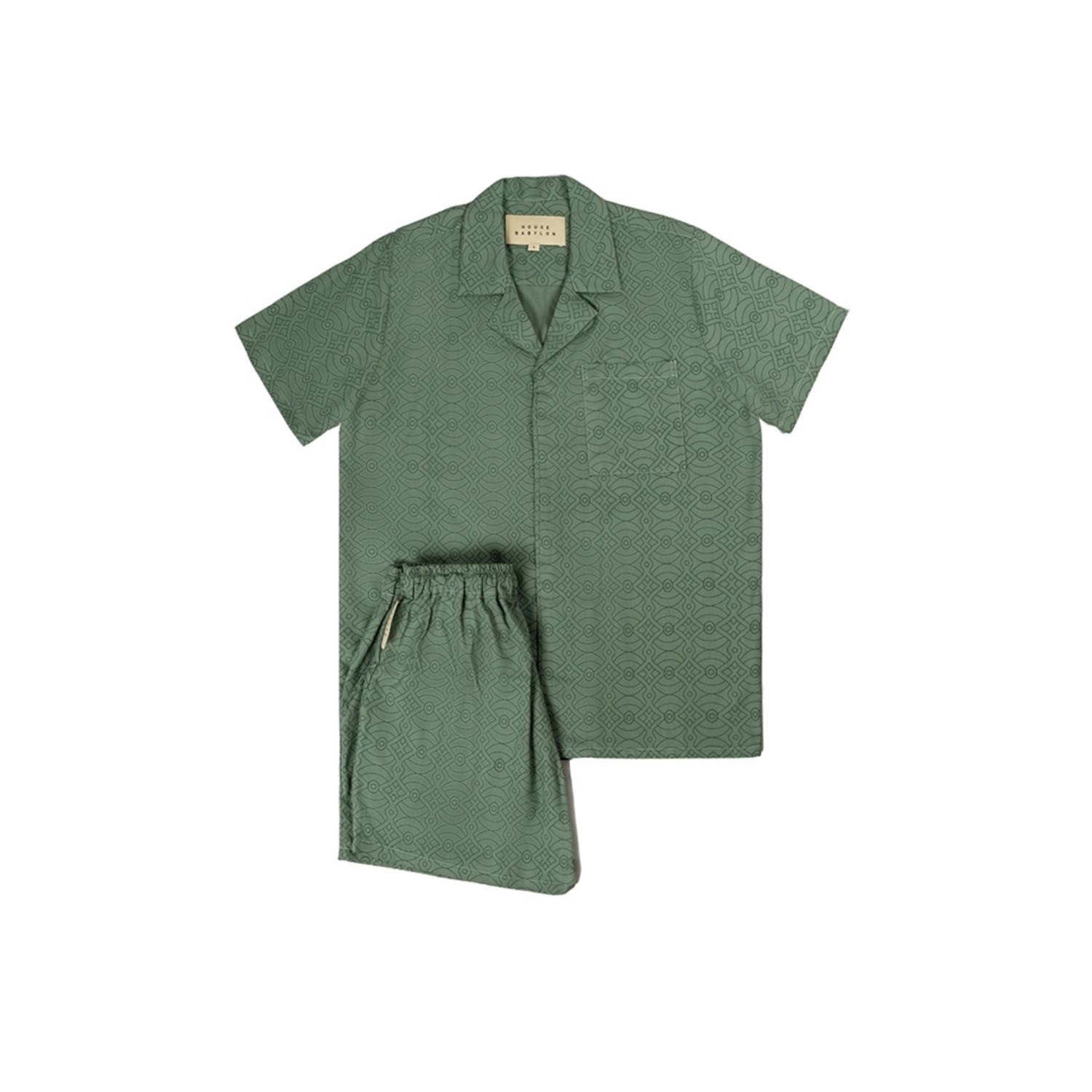 House Babylon Ayein Printed Tencel Set - Dusty Green In Green