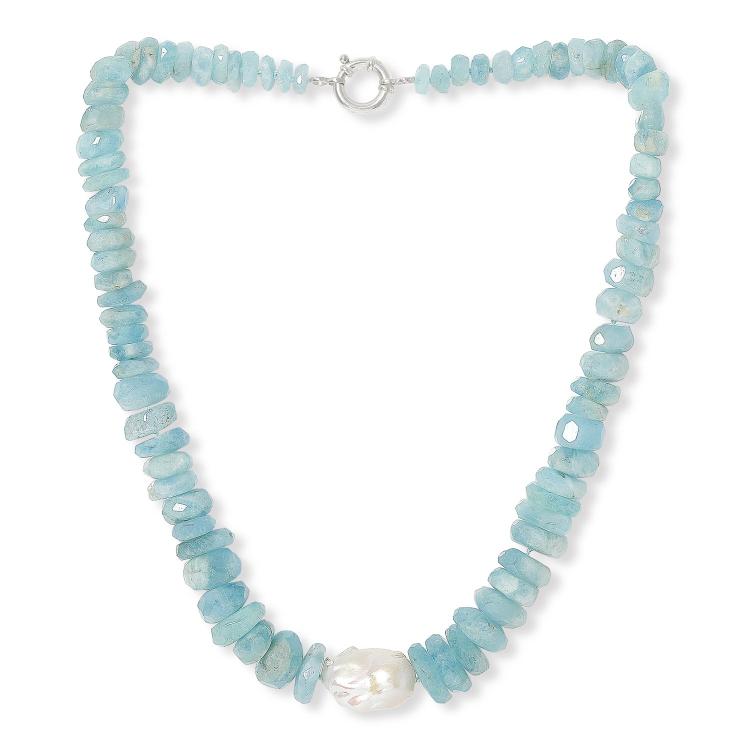 Pearls Of The Orient Online Women's Blue Clara Chunky Graduated Aquamarine Necklace With Central Cultured Freshwater Pearl In Blue