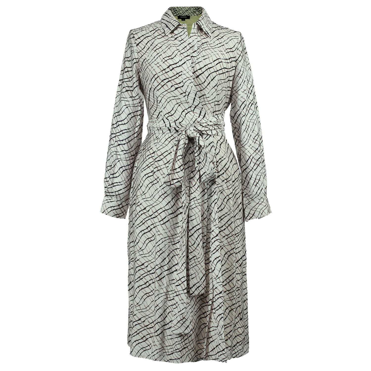 Smart And Joy Women's Brown Italian Collar Wrap Belt Printed Dress - Brow And Beige In Gray