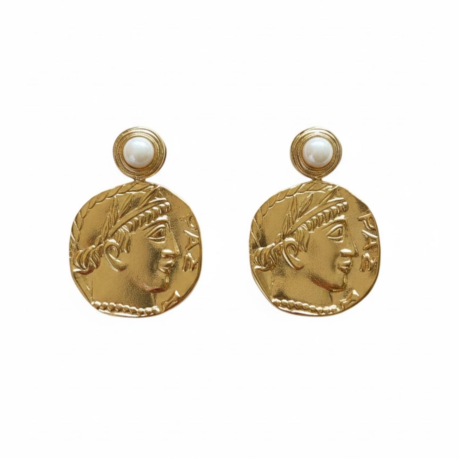 Silver & Elegant Co. Women's Gold The Ancient Empress Coin Drop Earrings