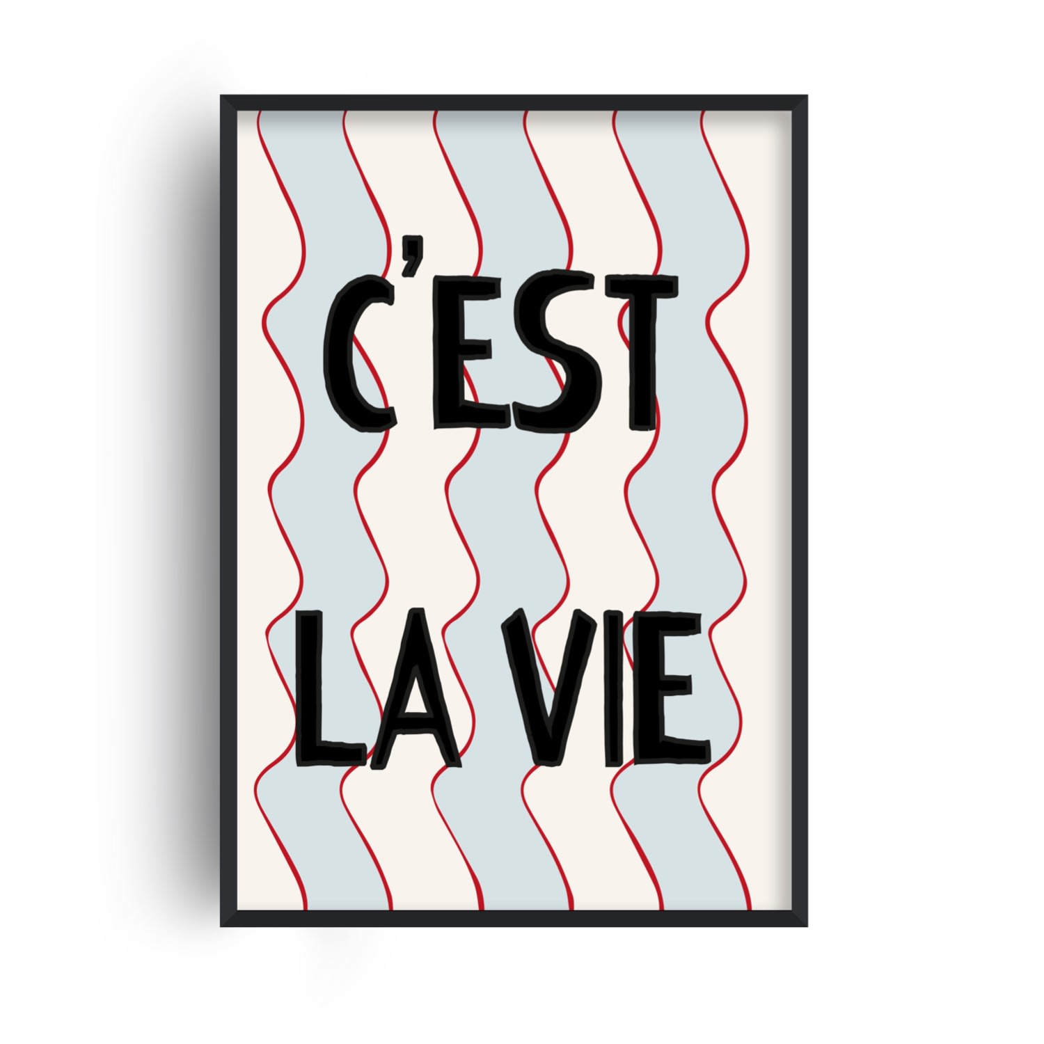 Fanclub Red / Black / Blue C'est Lie Vie French Retro Inspired Giclée Art Print A3 In Red/black/blue