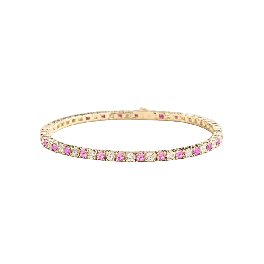 Juvetti Women's Pink / White / Silver Stacy Pink Sapphire Round Tennis Bracelet In White Gold In Pink/white/silver