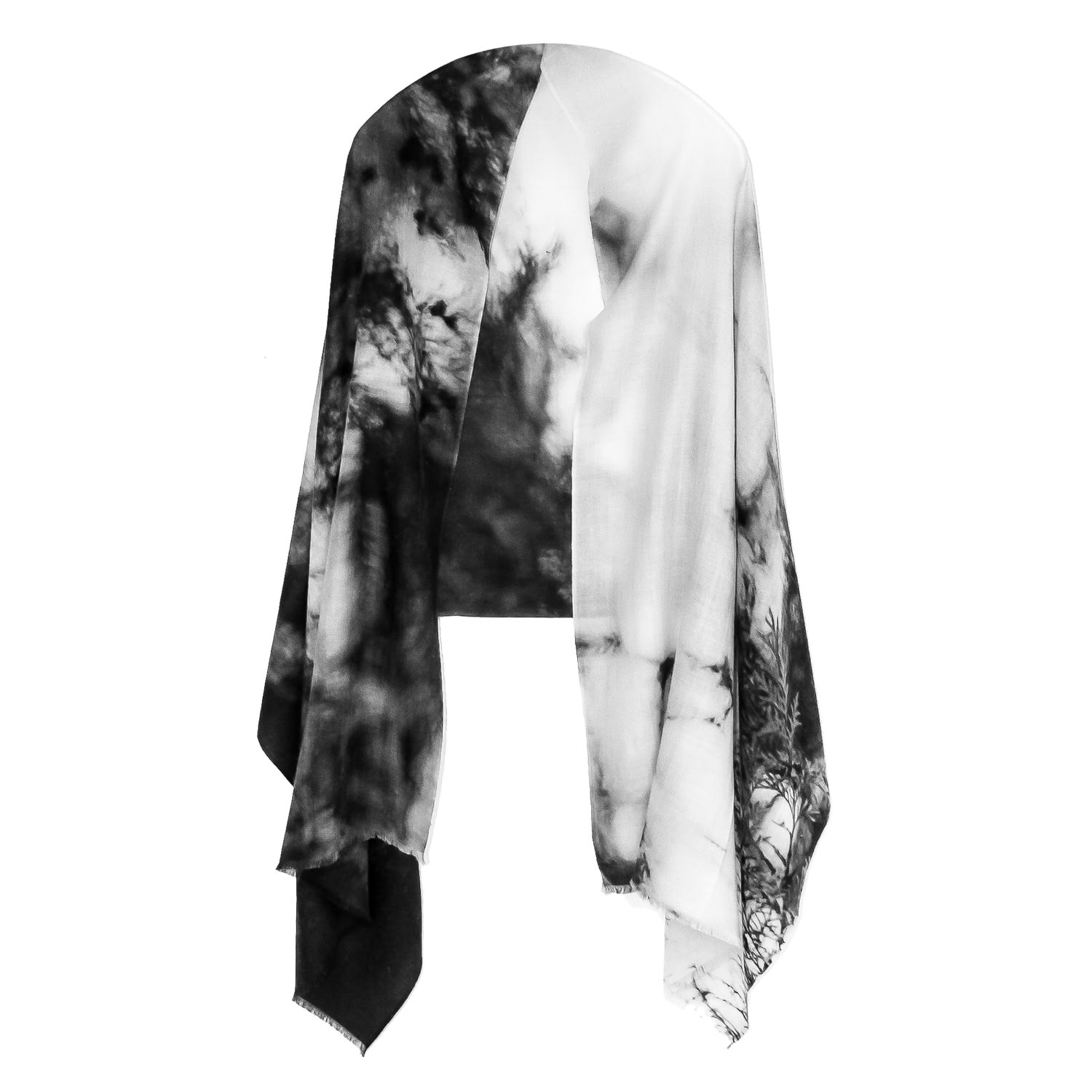 Women’s Grey / White / Black Cashmere & Wool Nature Scarf - Tree Branches Zenzee