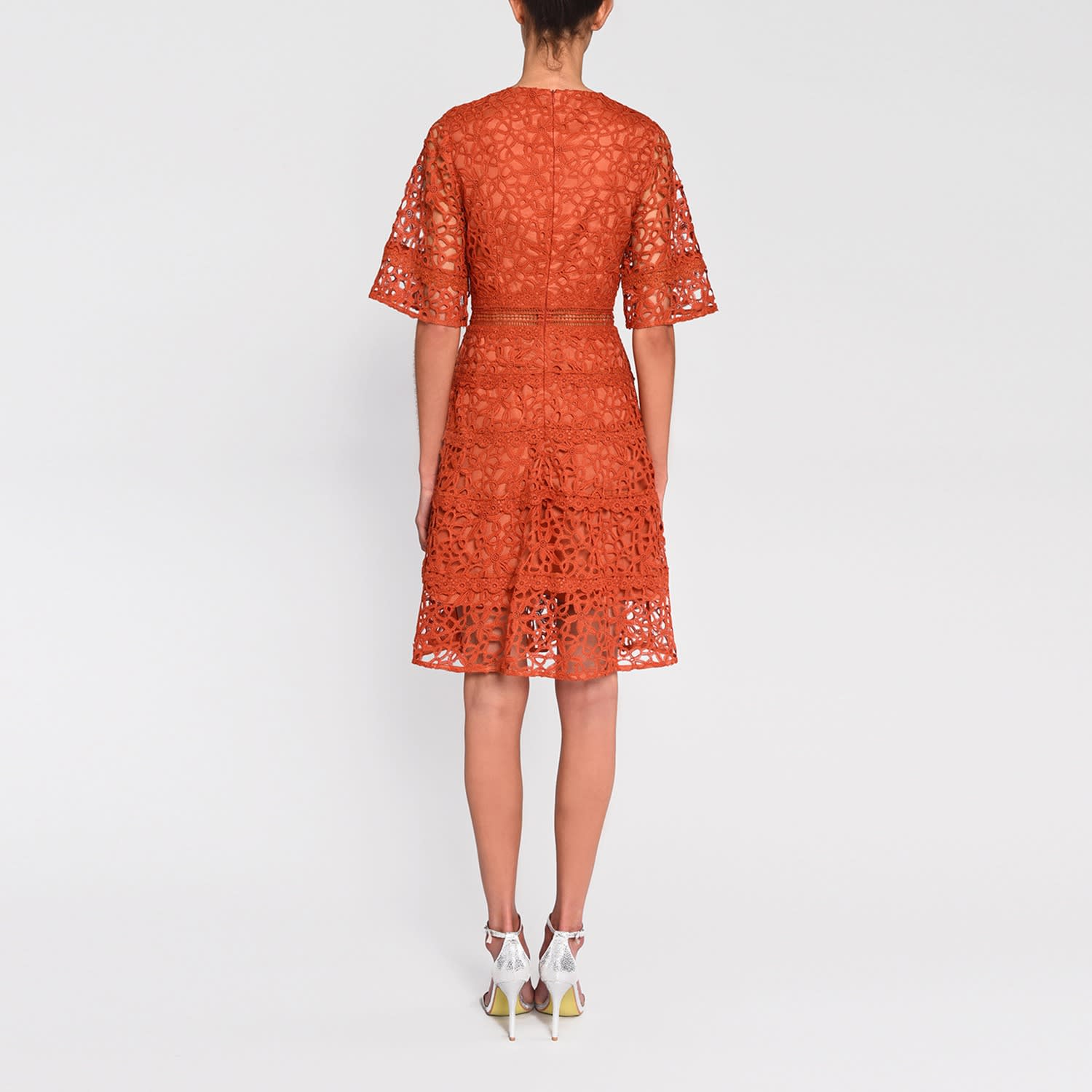 orange lace dress with sleeves