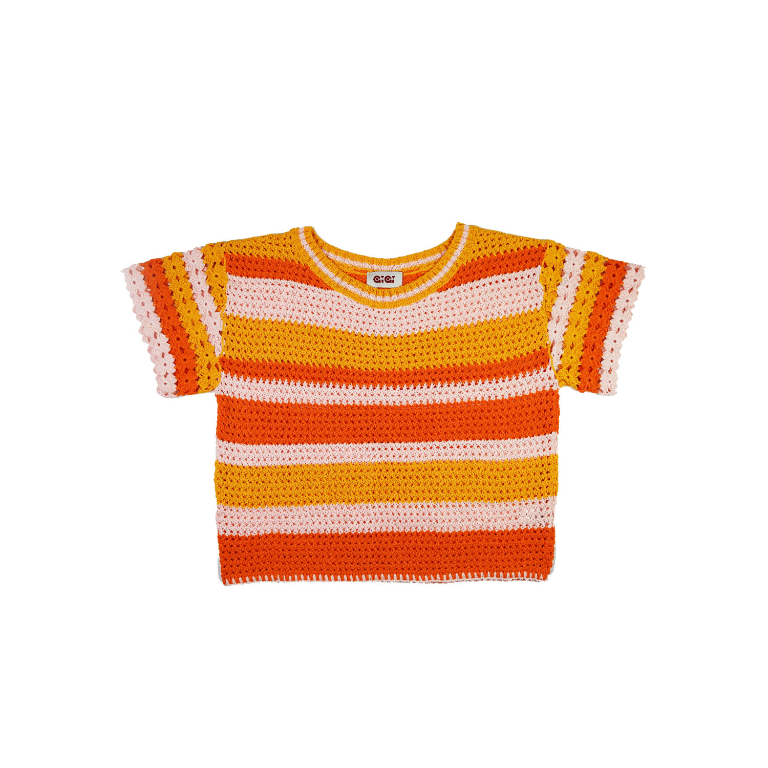 Gigi Knitwear Women's Yellow / Orange Flower Cotton Knit T-shirt In Orange Multi In Yellow/orange