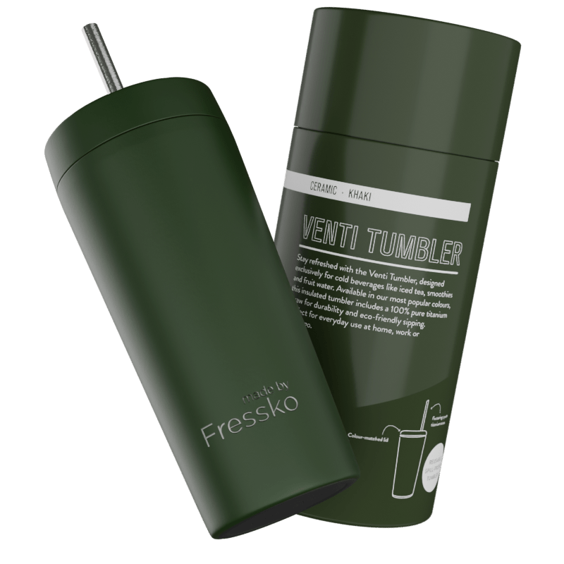 Fressko Green , Venti Tumbler, Ceramic, Khaki In Green