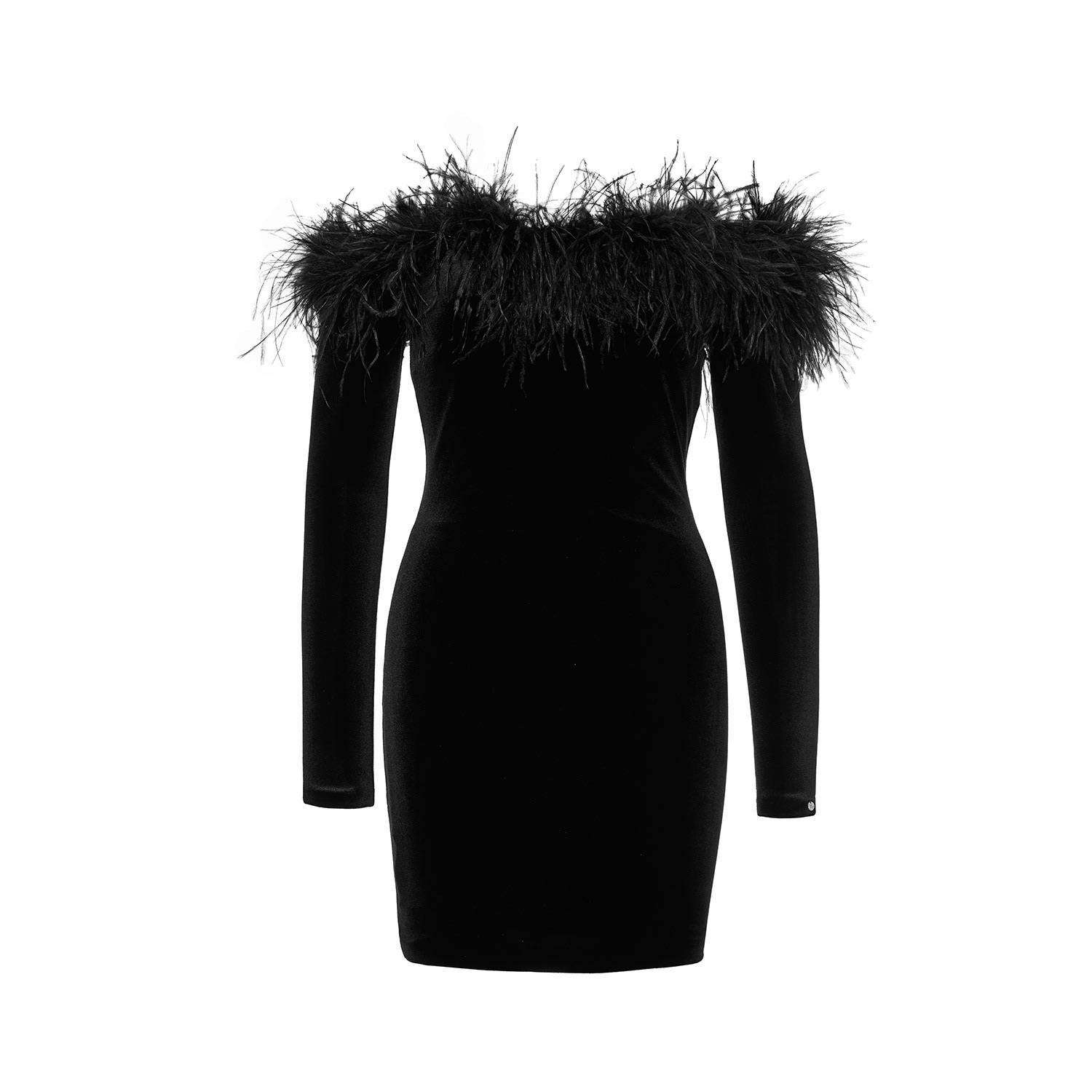 Women’s Feather Trimmed Velvet Dress Black Small Nissa