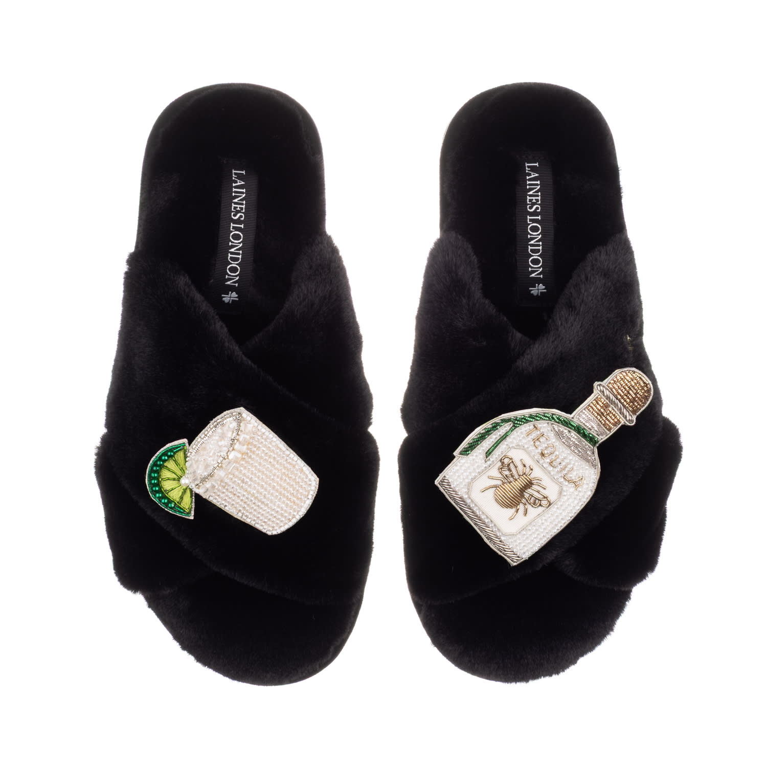 Laines London Women's Classic Laines Slippers With Agave Tequila Brooches - Black In Black
