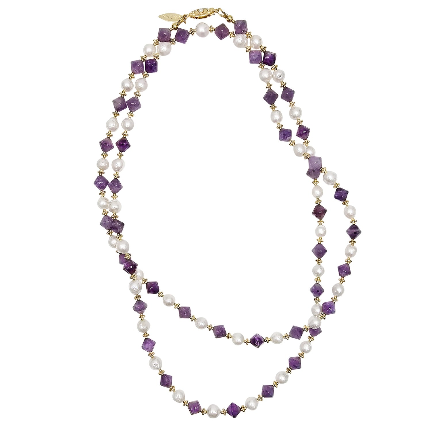 Farra Women's Pink / Purple Freshwater Pearls With Amethyst Long Versatile Necklace