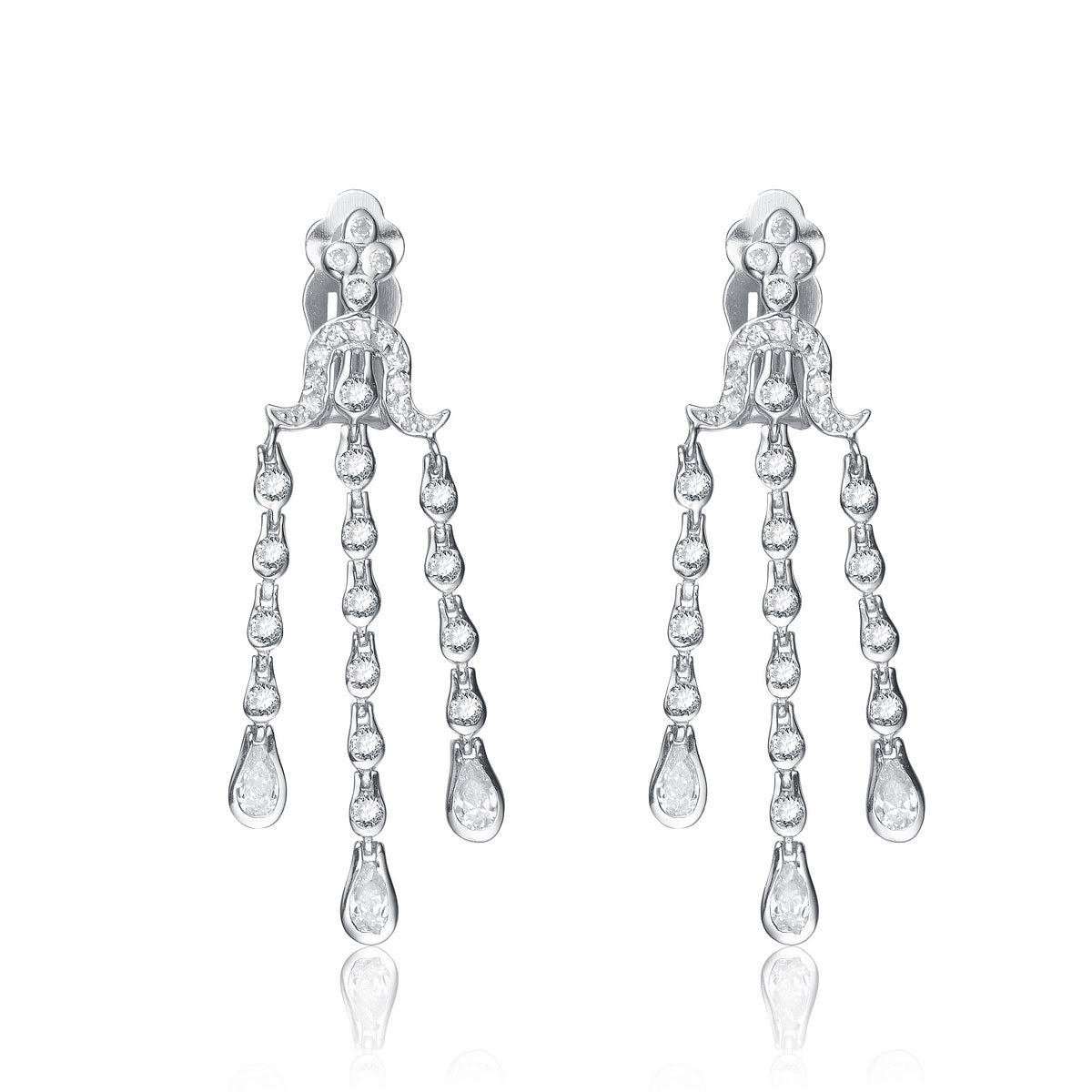 Women’s White / Silver Marie Triple Drop Chain Earrings Genevive Jewelry