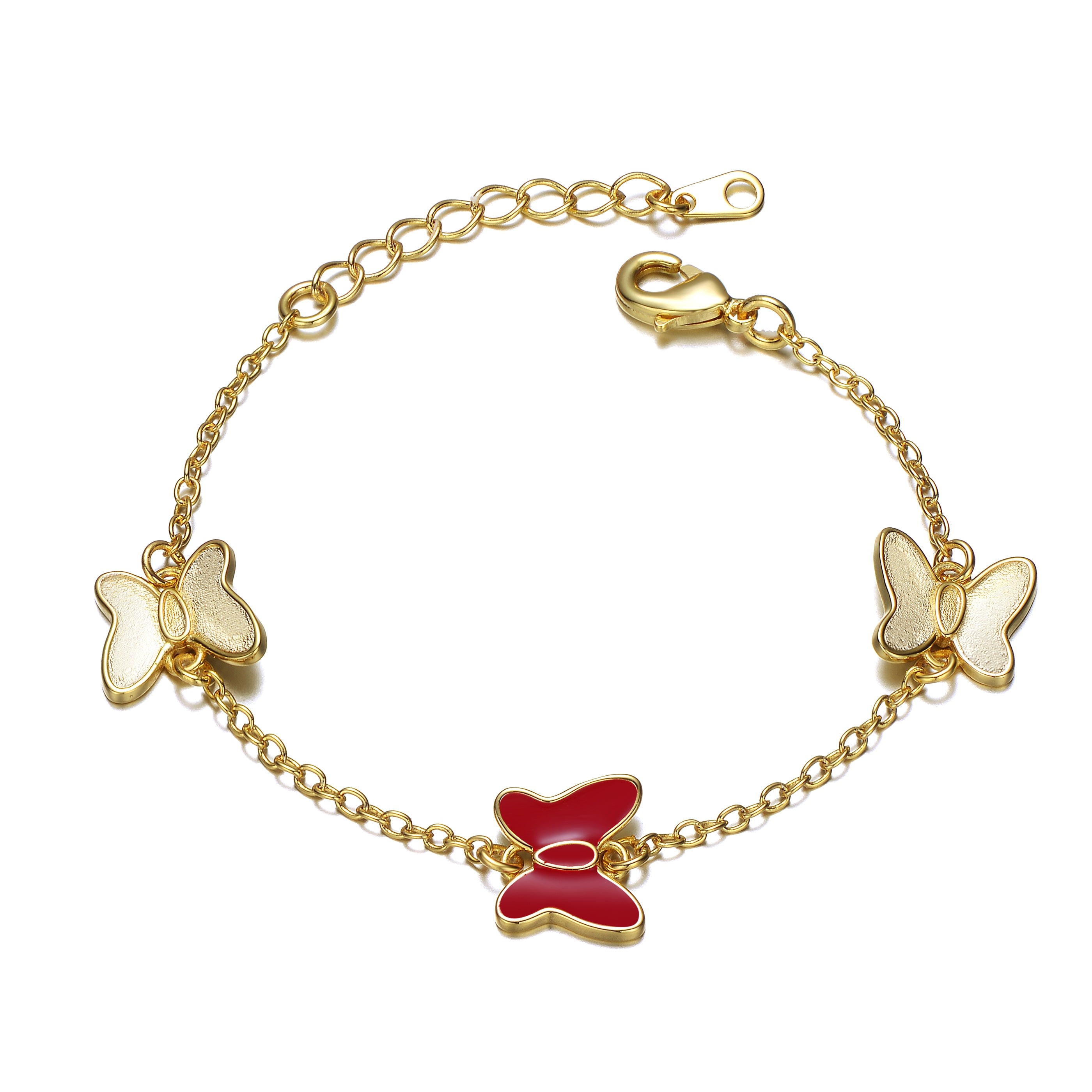 Women’s Gold / Red Rachel Glauber Yellow Gold Plated Adjustable Bracelet With Butterfly Charms For Kids Genevive Jewelry