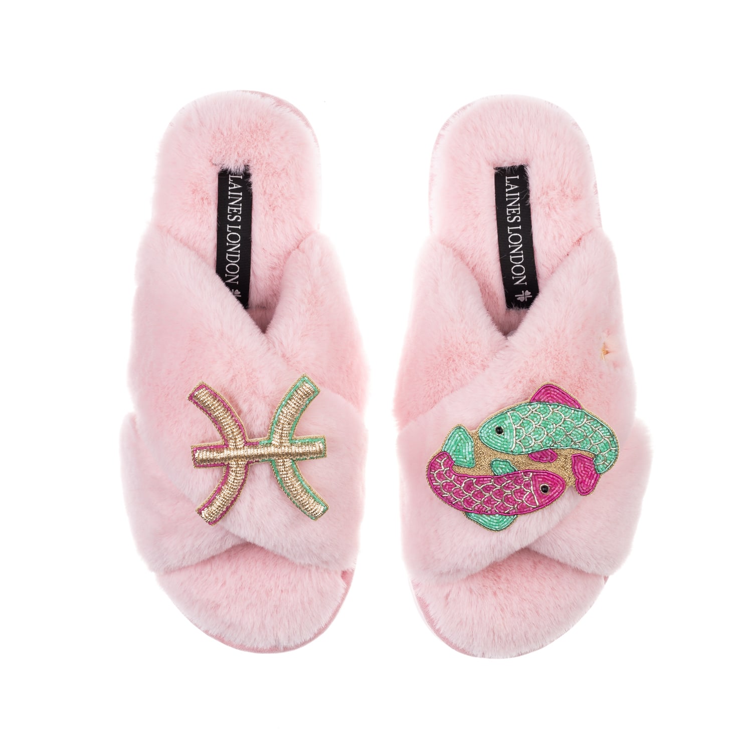 Laines London Women's Pink / Purple Classic Laines Slippers With Pisces Zodiac Brooches - Pink