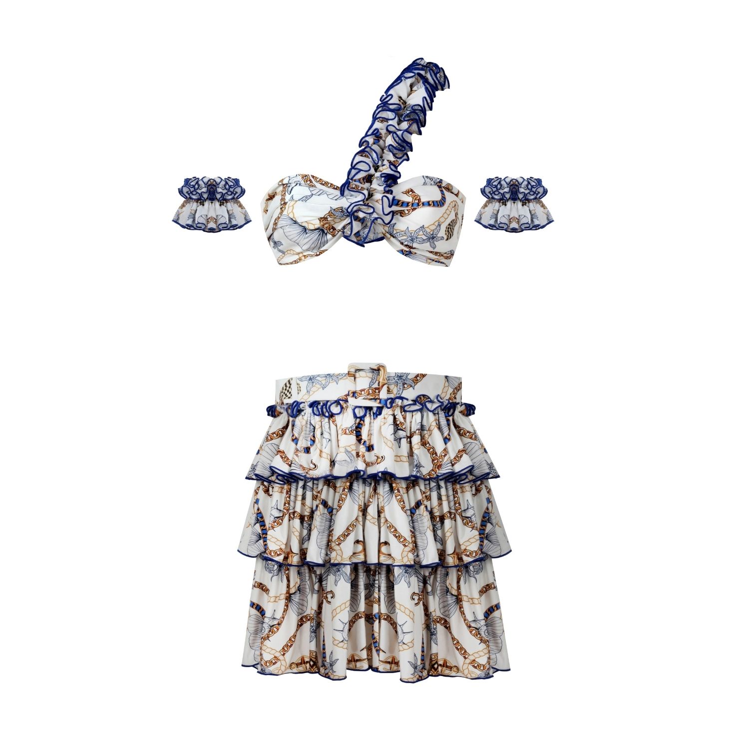 Nur Karaata White Lilou Top & Helianthus Tropezienne Skirt Set In White