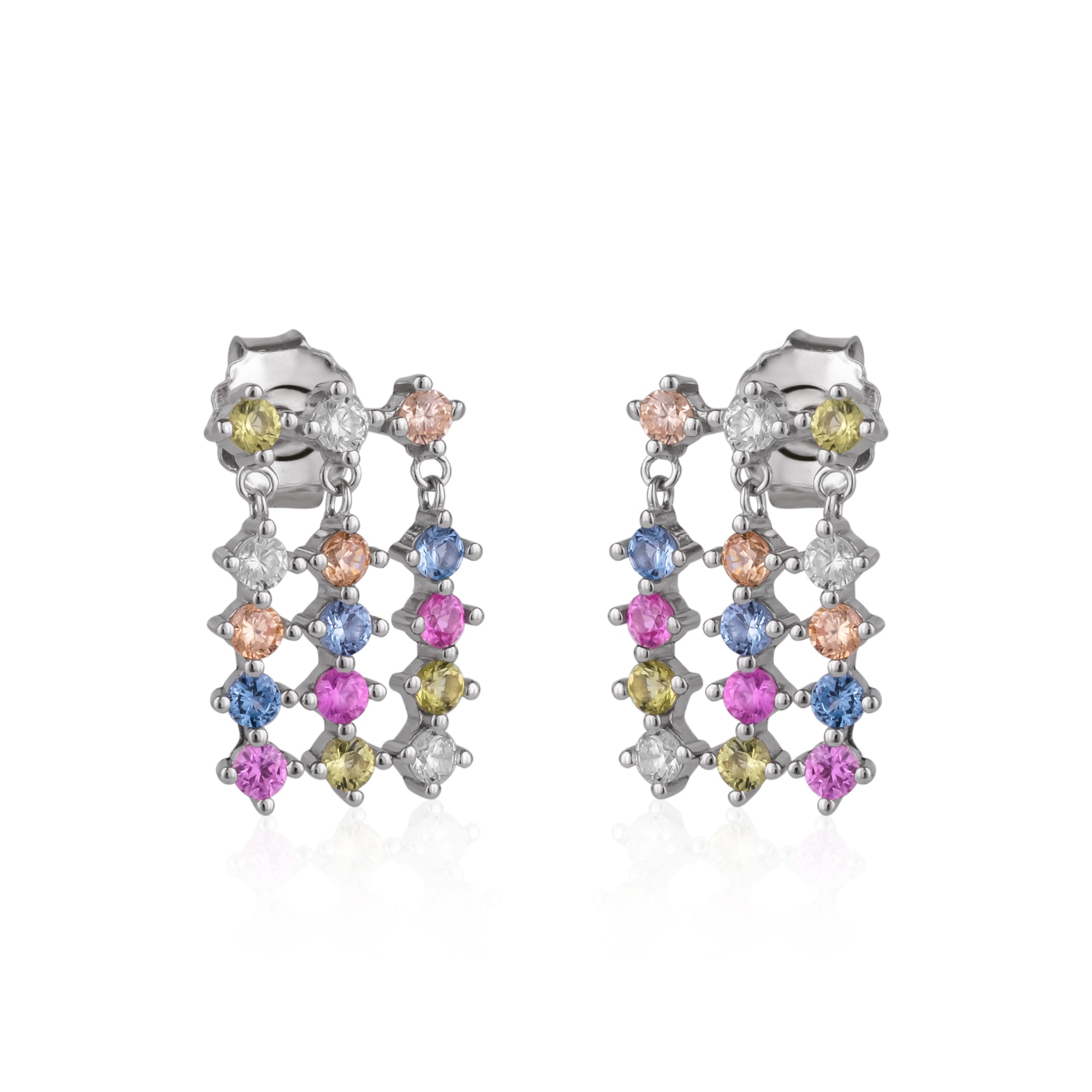 Spero London Women's Colourful Rainbow Jewelled Sterling Silver Cluster Stud Drop Earring In Silver