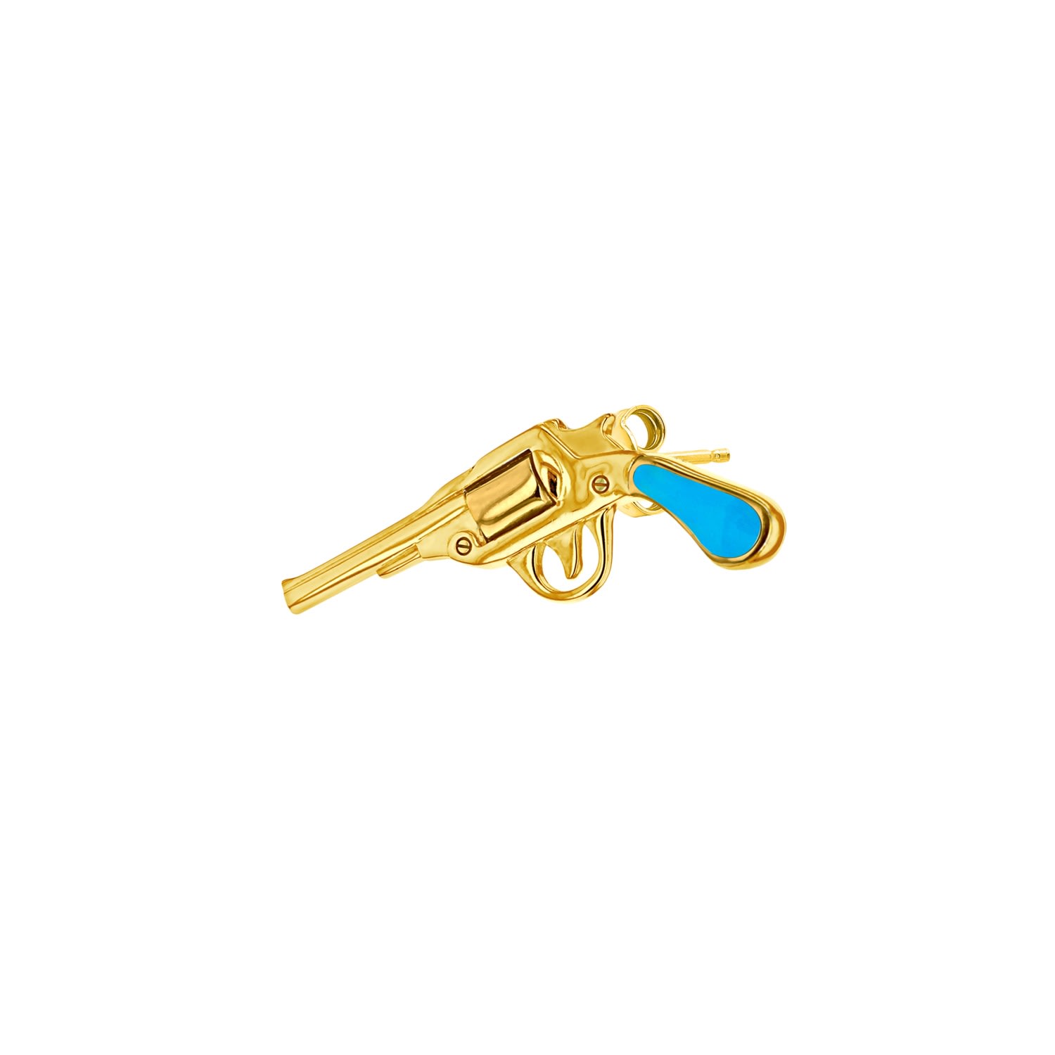 True Rocks Women's Gold / Blue Turquoise Enamel & 18kt Gold Plated Retro Pistol Stud In Multi
