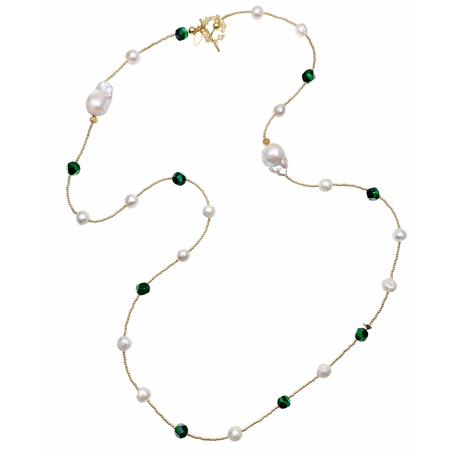 Farra Women's Malachite With Freshwater Pearl Multi-way Long Necklace