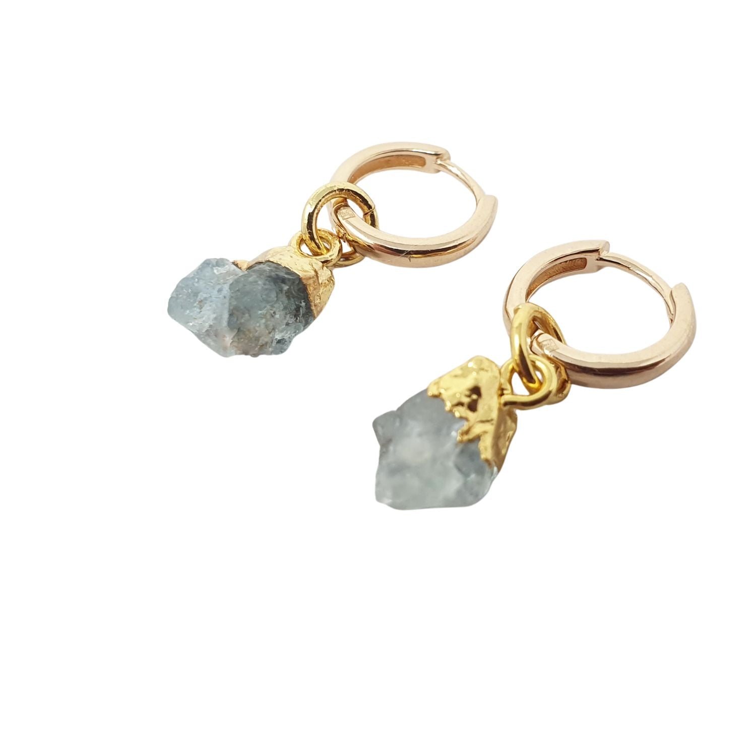 Harfi Women's Gold / Blue Raw Aquamarine March Birthstone Gold Plated Huggies In Multi