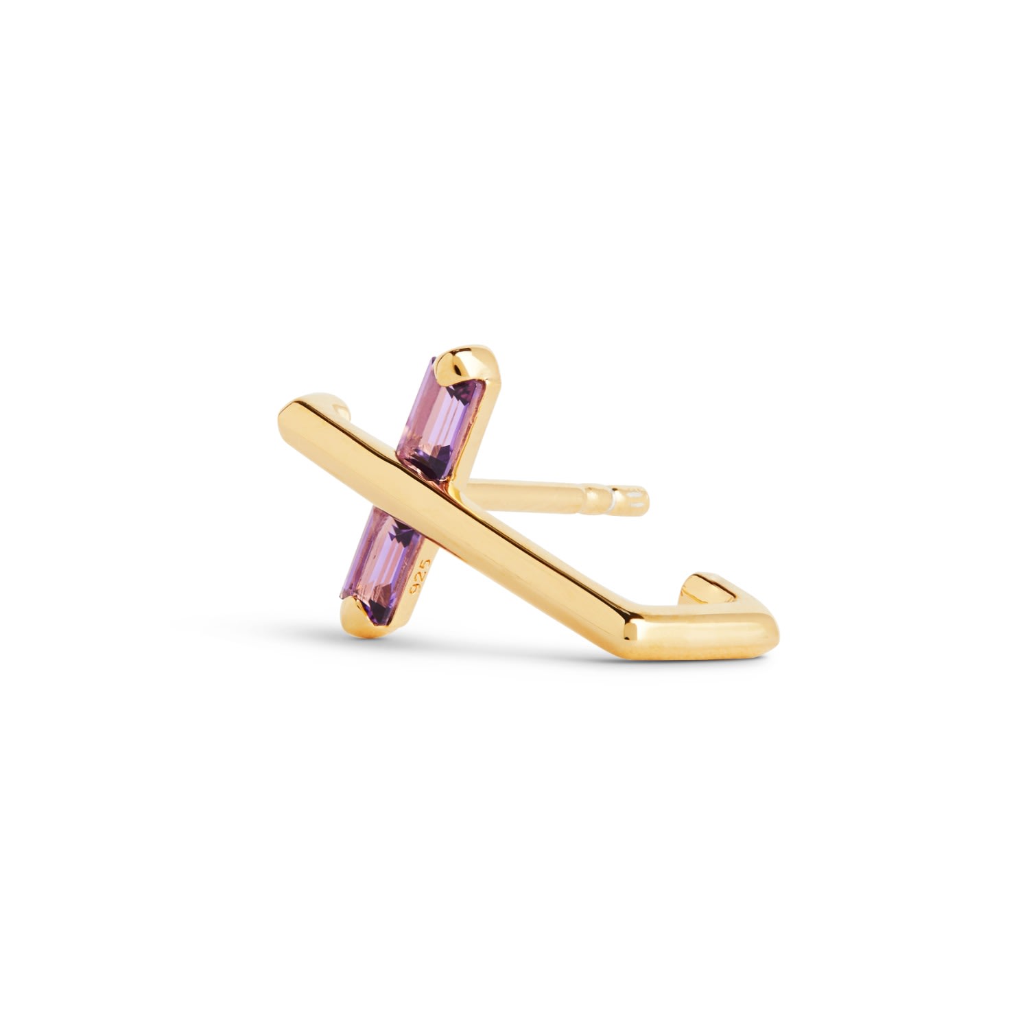 Kasun Women's Gold / Pink / Purple Angel Kiss Earring - February - Amethyst - Gold Vermeil