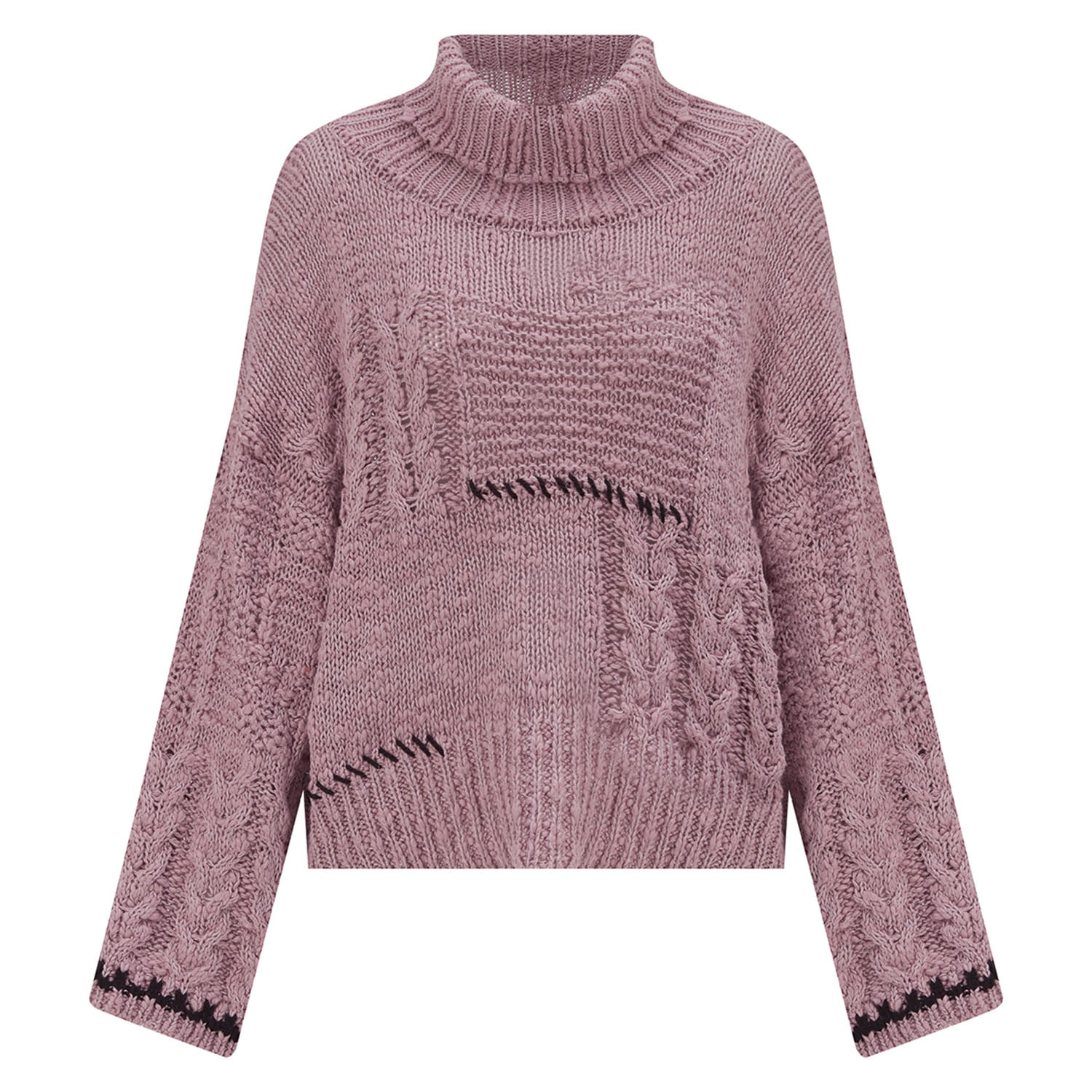 Women’s Pink / Purple Ilda Pure Cotton Embroidered Cable Knit Pullover - Dusty Rose S/M Peraluna