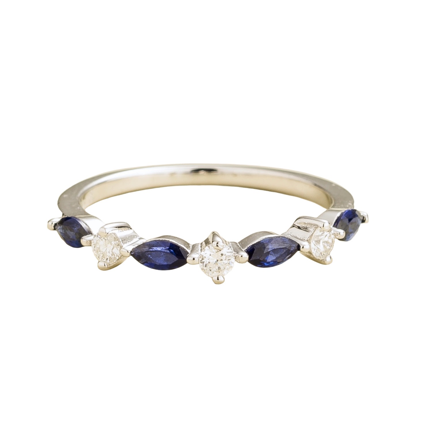 Juvetti Women's Blue / White / Silver Markiz White Gold Ring In Blue Sapphire & Diamond In Metallic