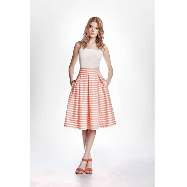 Rumour London Amalfi Coral Striped Midi Skirt In Midi