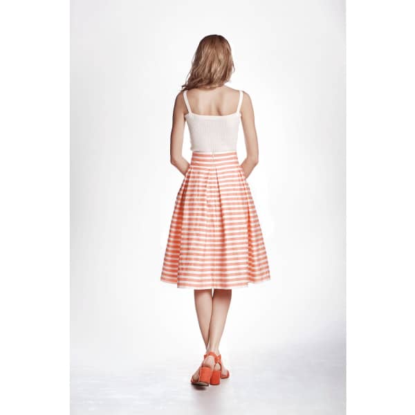 Rumour London Amalfi Coral Striped Midi Skirt In Midi