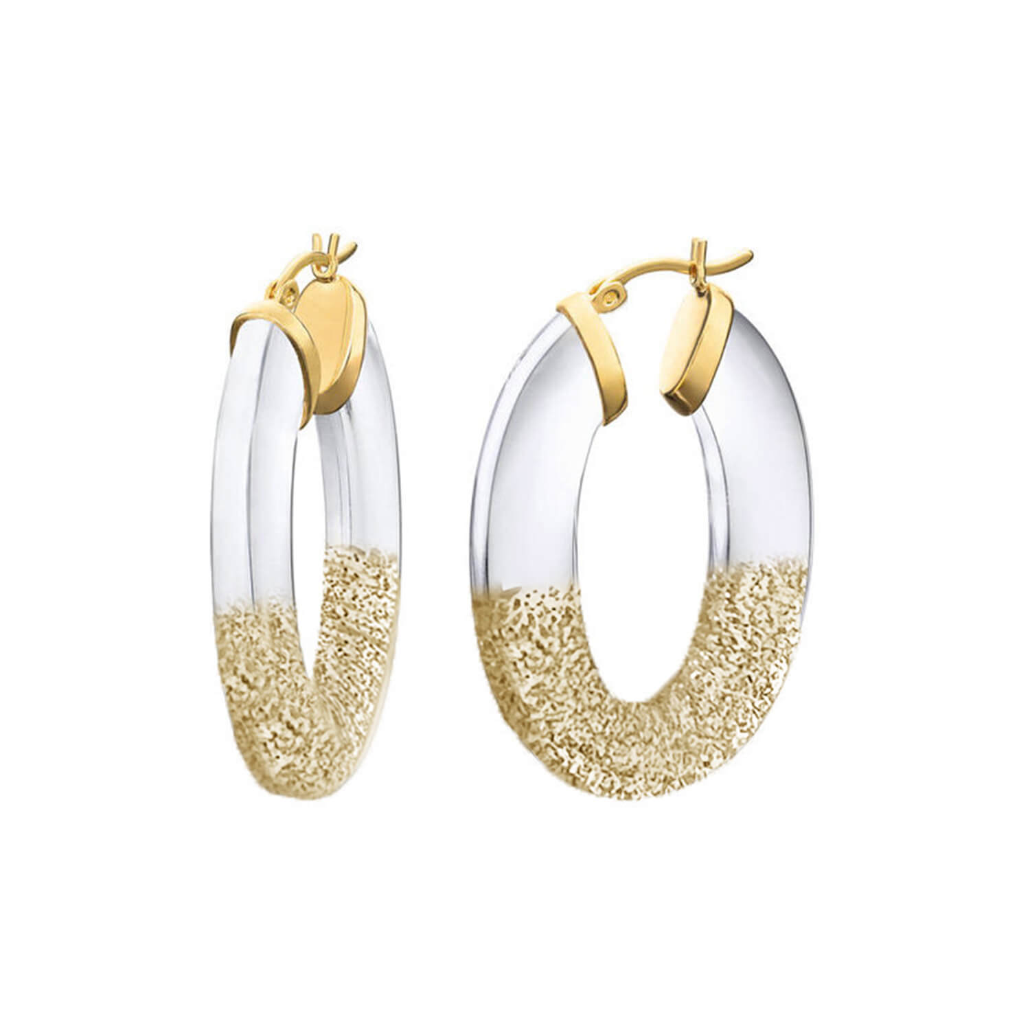 Gold & Honey Women's Flat Hoop Earrings In Clear With Gold Glitter