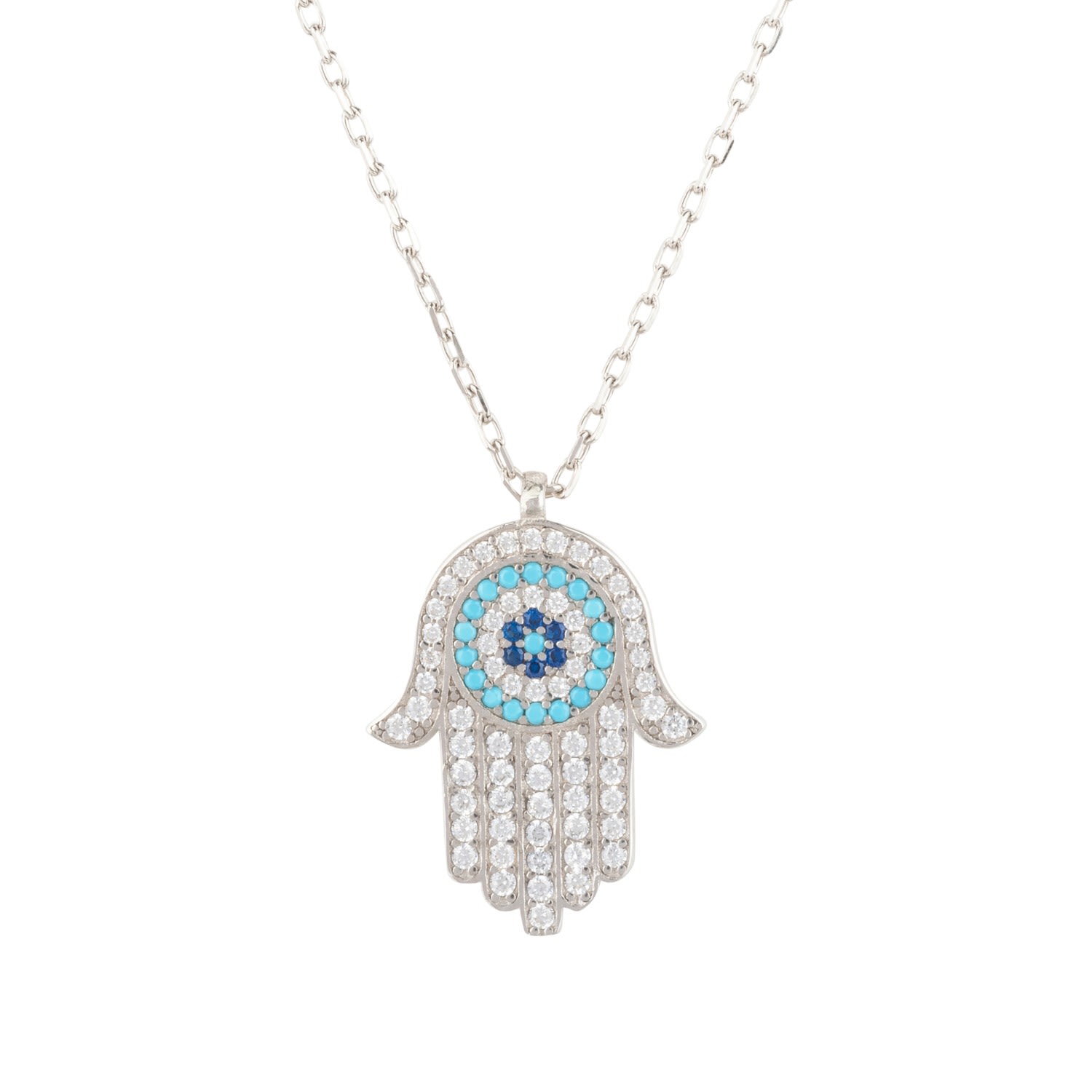 Latelita Women's Green / Blue / Silver Hamsa Hand With Evil Eye Pendant Necklace Turquoise Silver In Multi