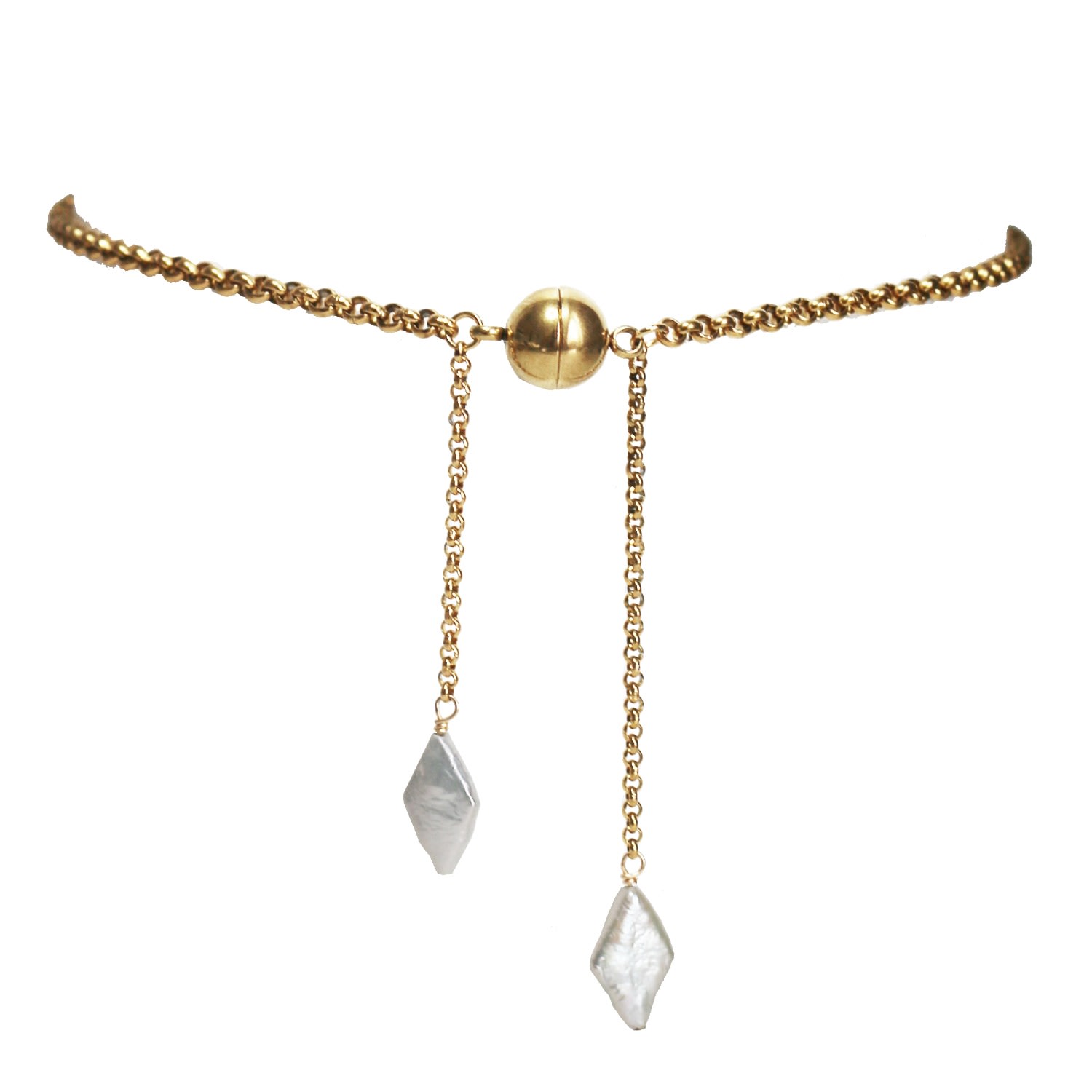 Marquise Swim Women's Gold / White Necklace - Gold Rhombe Diamond White Pearls Choker - Texan Tie Style