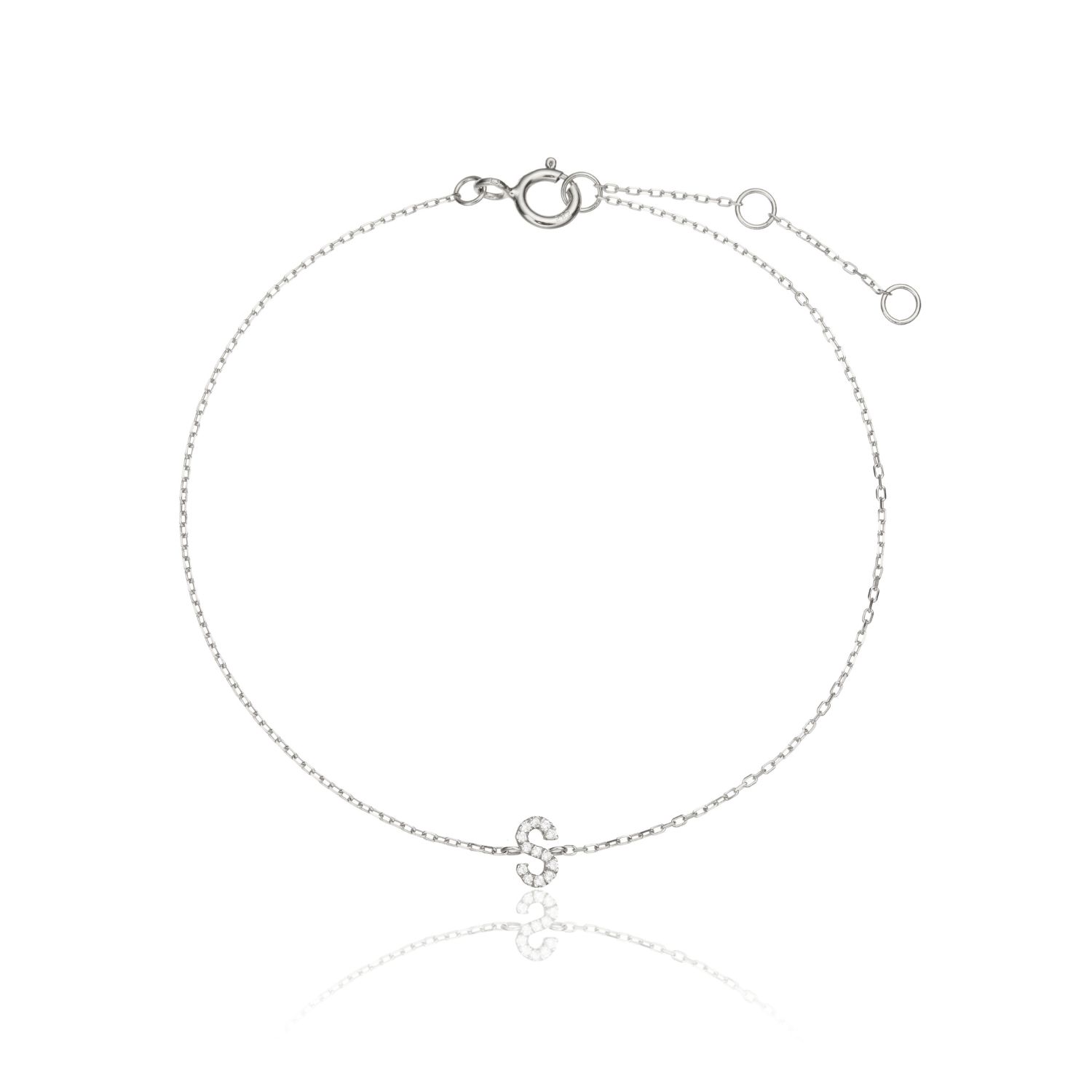 Lily & Roo Women's Silver Diamond Style Miniature Initial Letter Bracelet In Silver