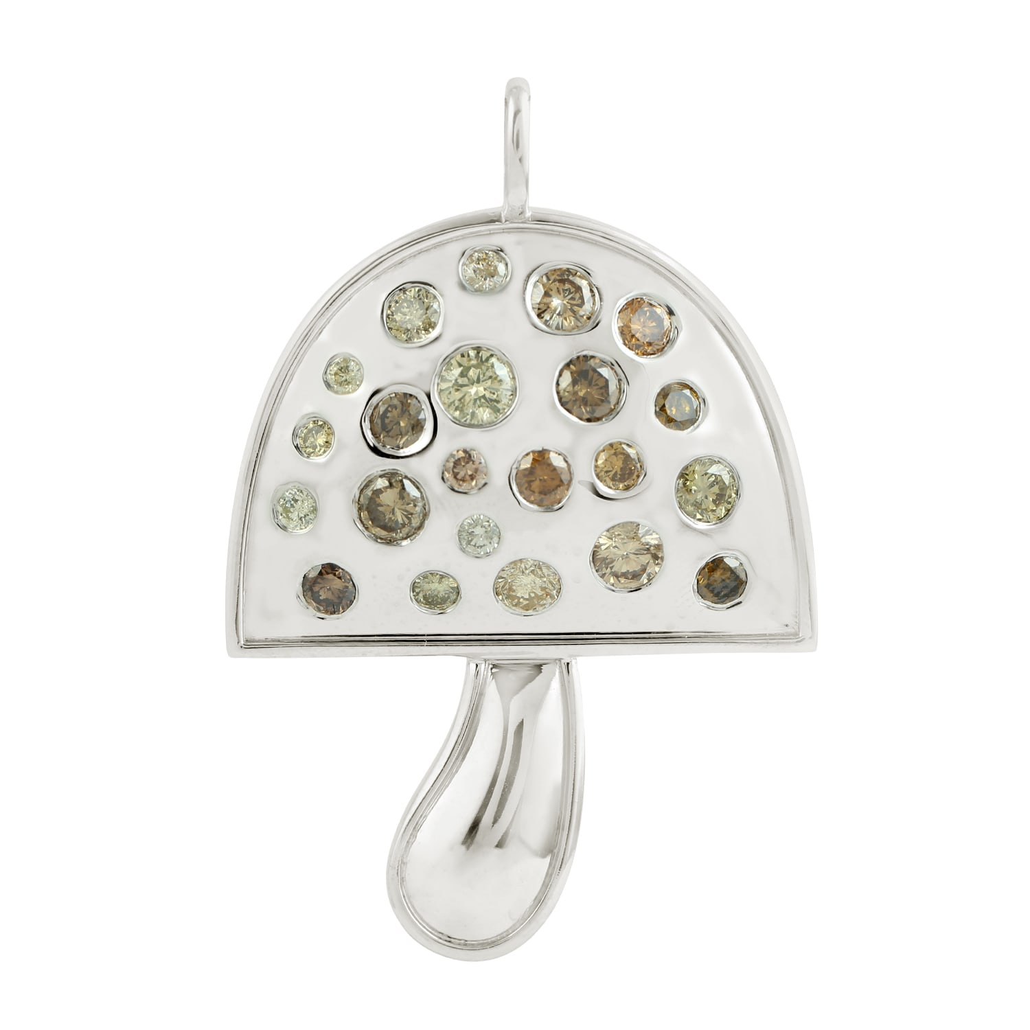 Artisan Women's White / Brown Champagne Ice Diamond Mushroom Pendant In 18k White Gold In Multi