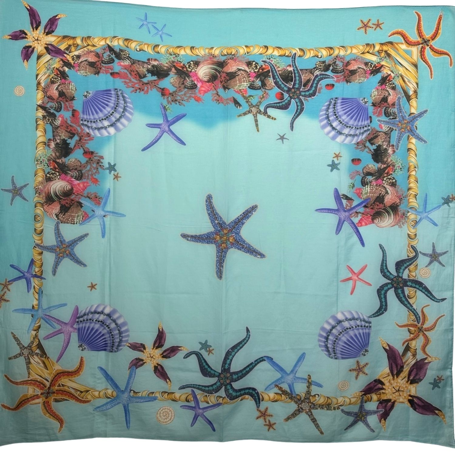 Perlavera Women's Romy Ocean Printed Cotton Silk Small Scarf