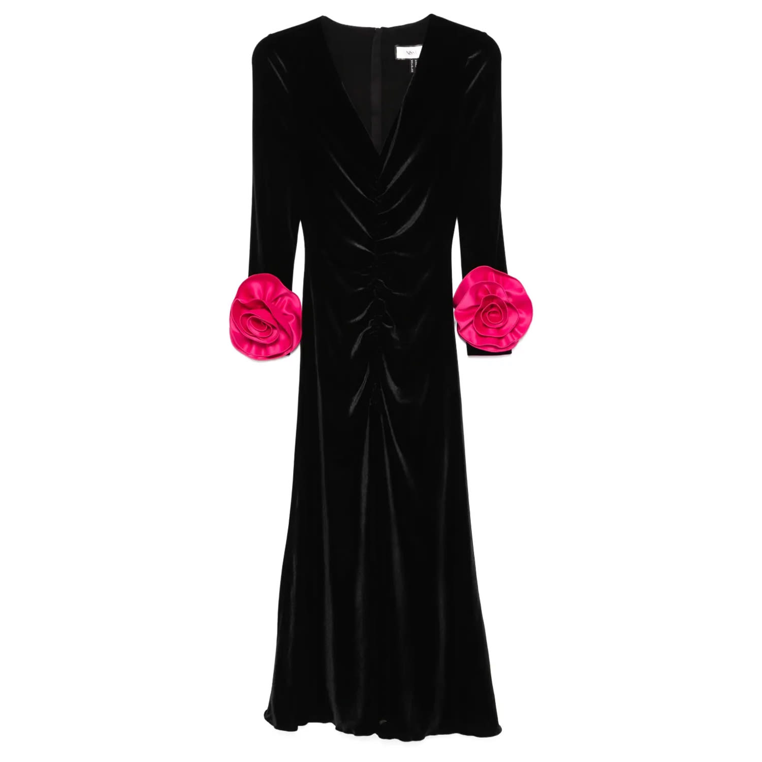 Nissa Floral-detail Velvet Midi Dress In Black