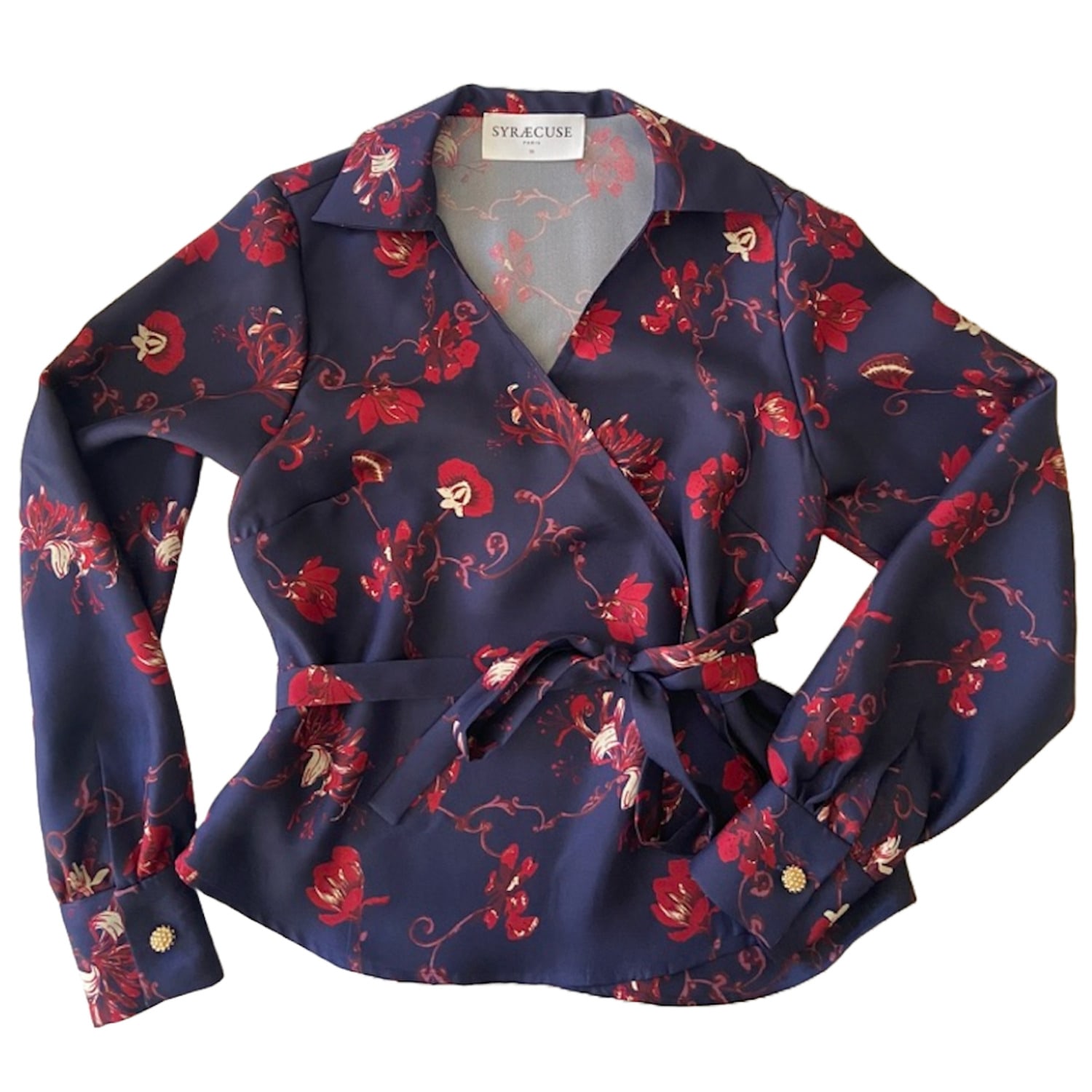 Women’s Blue / Red Wrap Shirt - Silk - Blue Medium Syræcuse