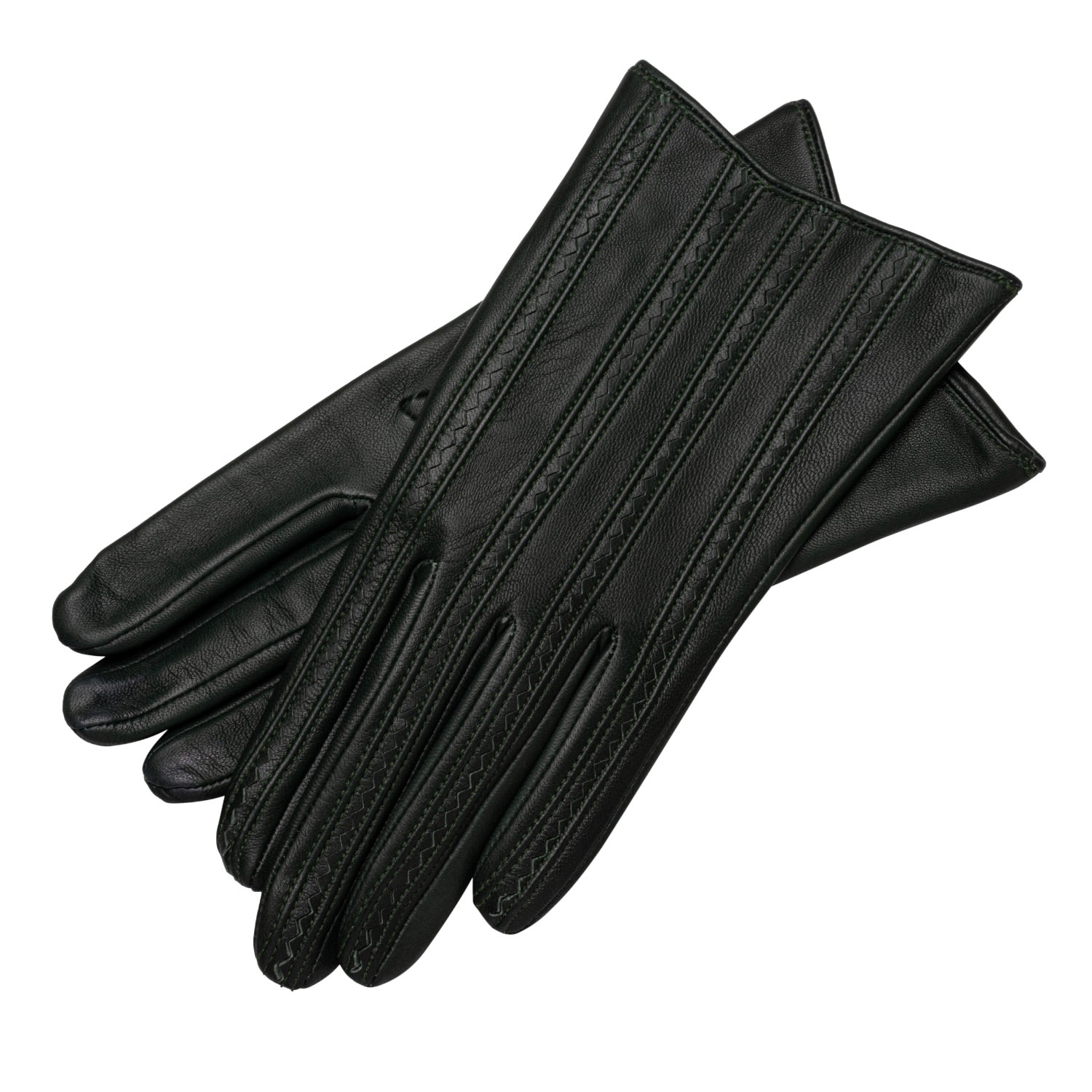 1861 Glove Manufactory Pavia - Zig Zag Pattern Women's Leather Gloves In Black In Black