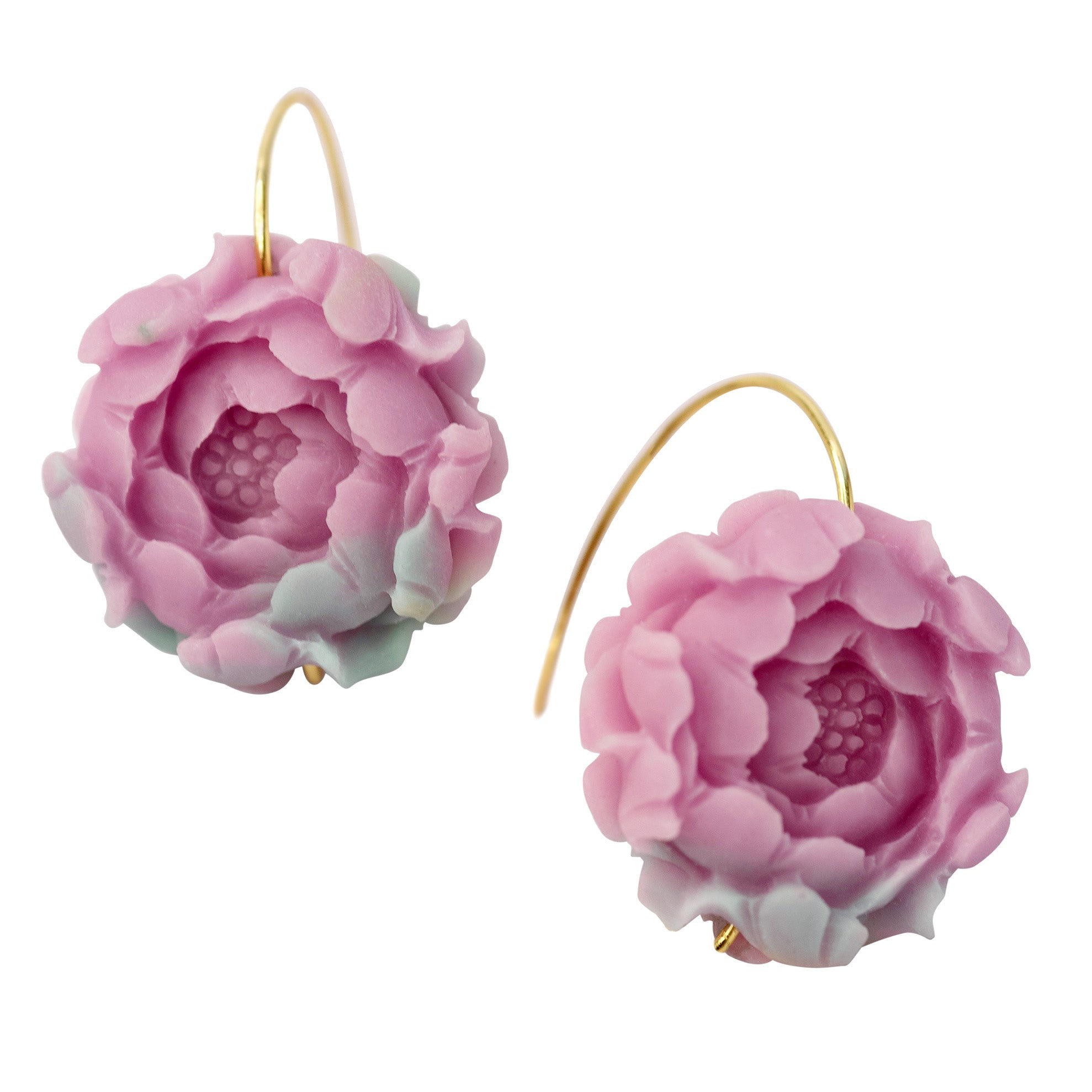 Bombyx House Women's Gold / Pink Agate Peony Large Earrings Gold Hook