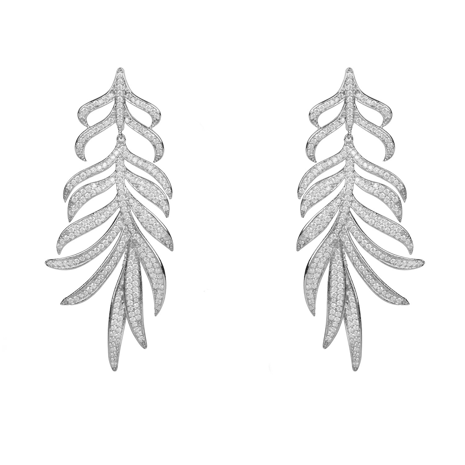 Latelita Women's White / Silver Feathered Leaf Statement Drop Earrings Silver In Multi