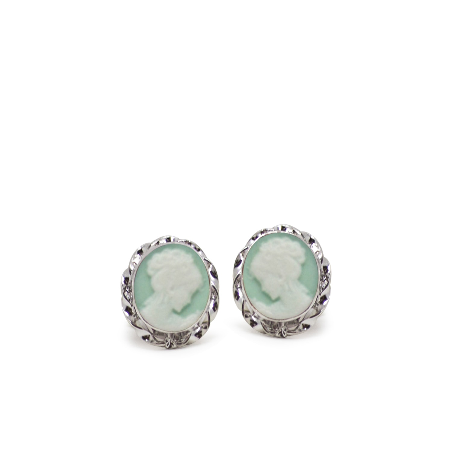 Vintouch Italy Women's Green / Silver Sterling Silver Green Mini Cameo Stud Earrings In Multi