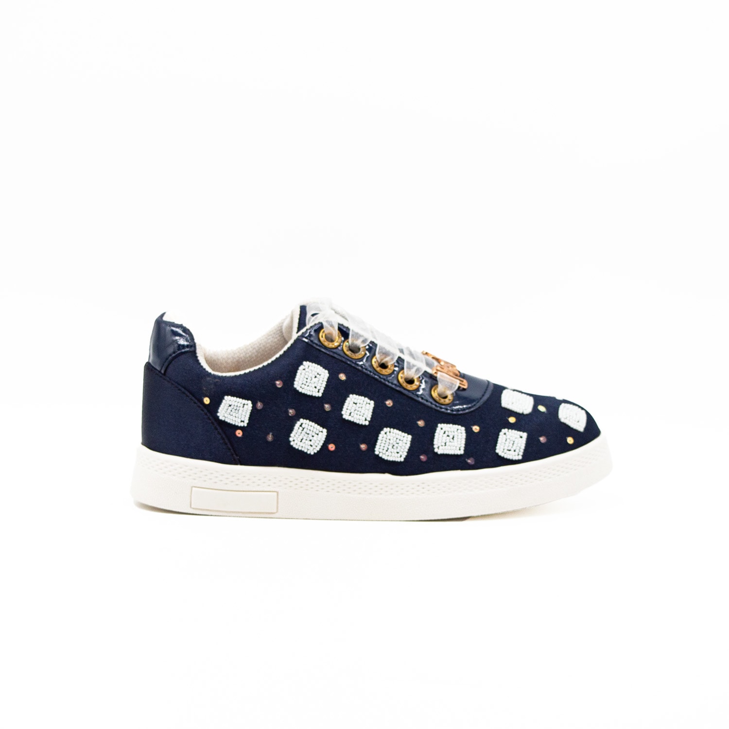 Rettrose Women's Blue The Isabelle Luxury Navy Satin Handmade Embellished Tennis Shoe In Blue