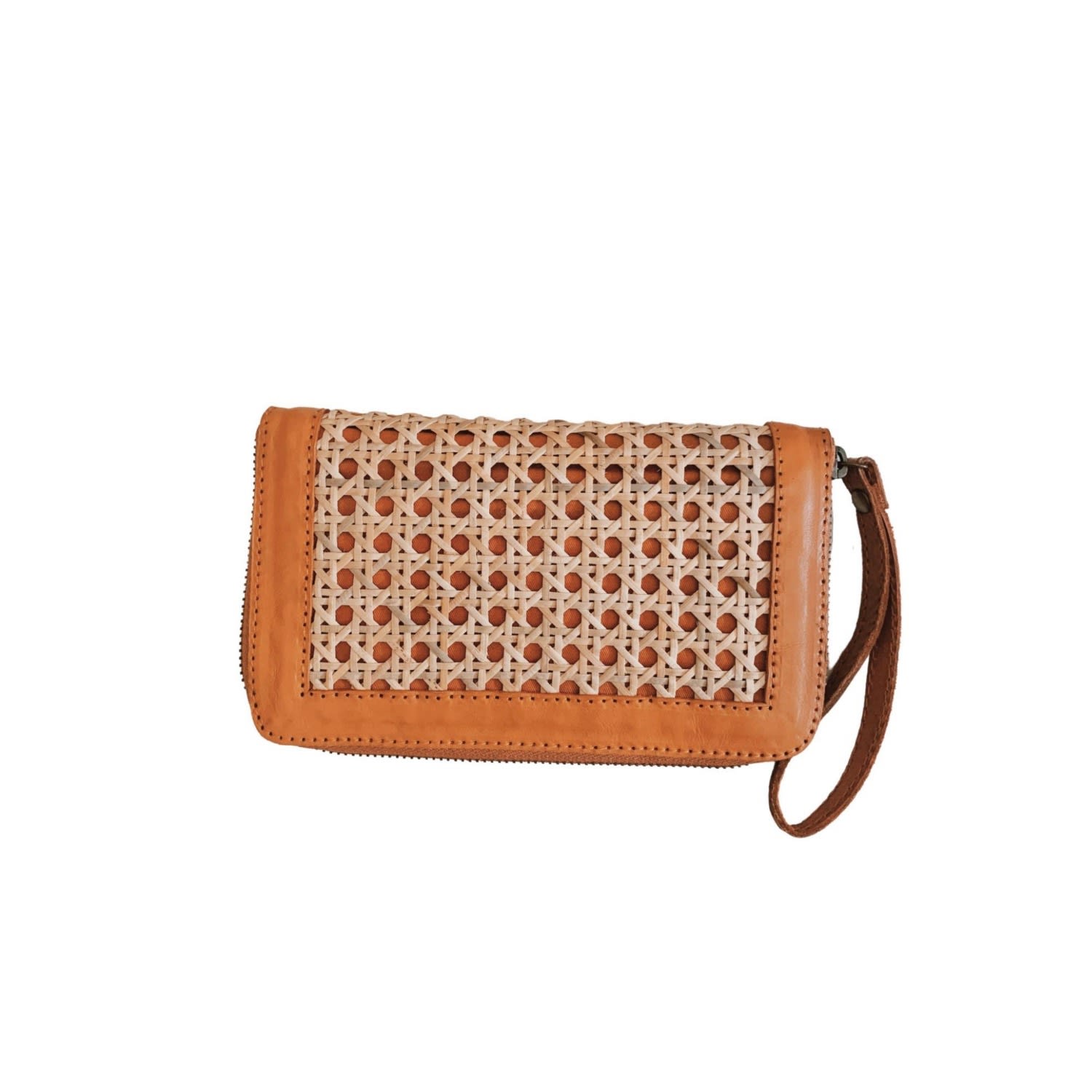 Women’s Brown / Neutrals Lina Rattan And Leather Wallet Tan Pink Haley