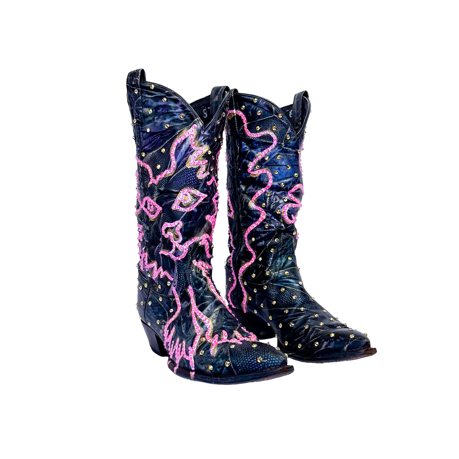 Acid Cat Women's Black / Blue Marled Metallic Blue Sparkle Vintage Cowboy Boot In Multi