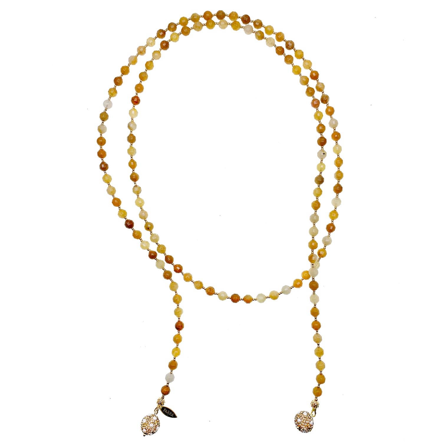 Farra Women's Orange Yellow Jade With Rhinestones Open Ended Necklace