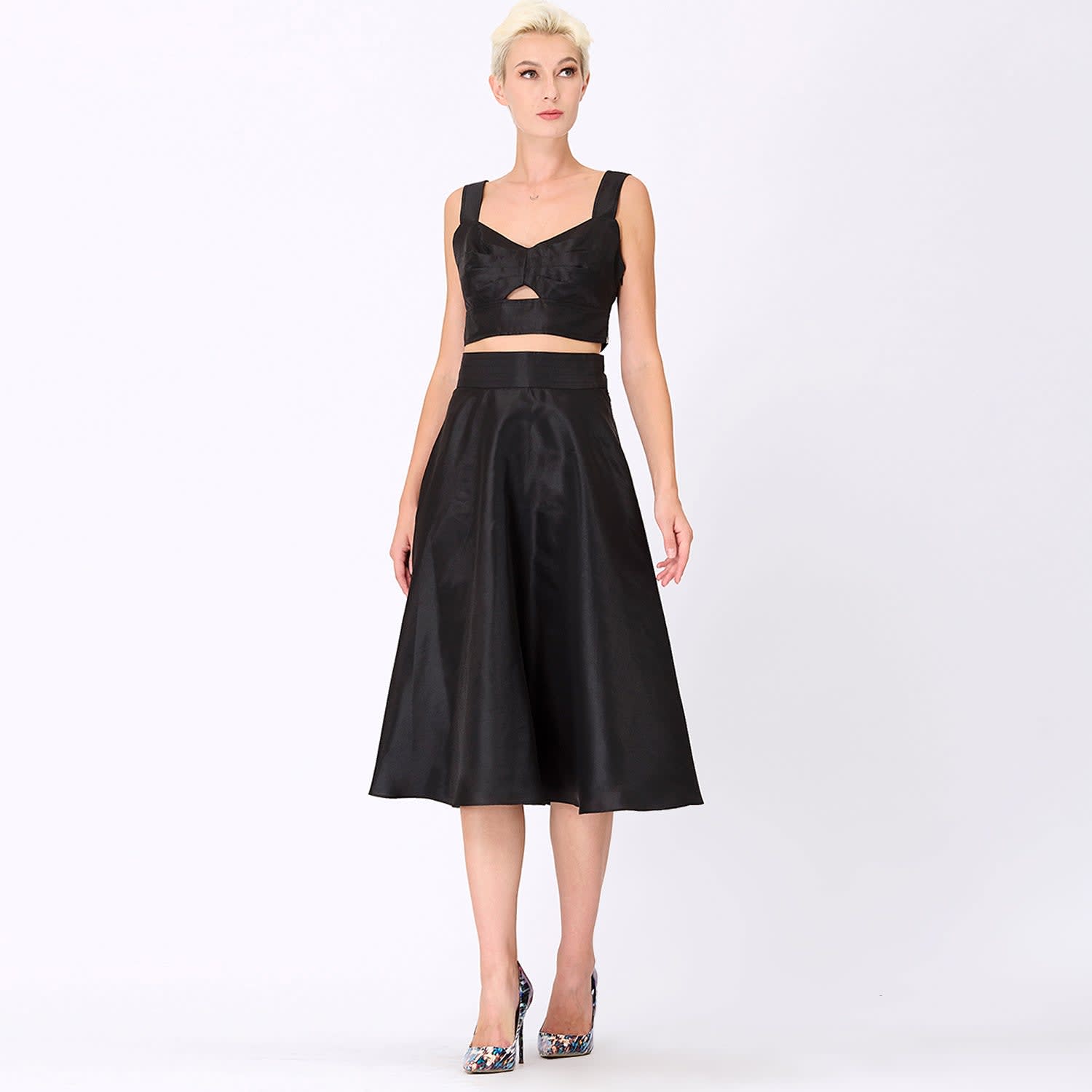 Flared Taffeta Skirt - Black by Smart and Joy